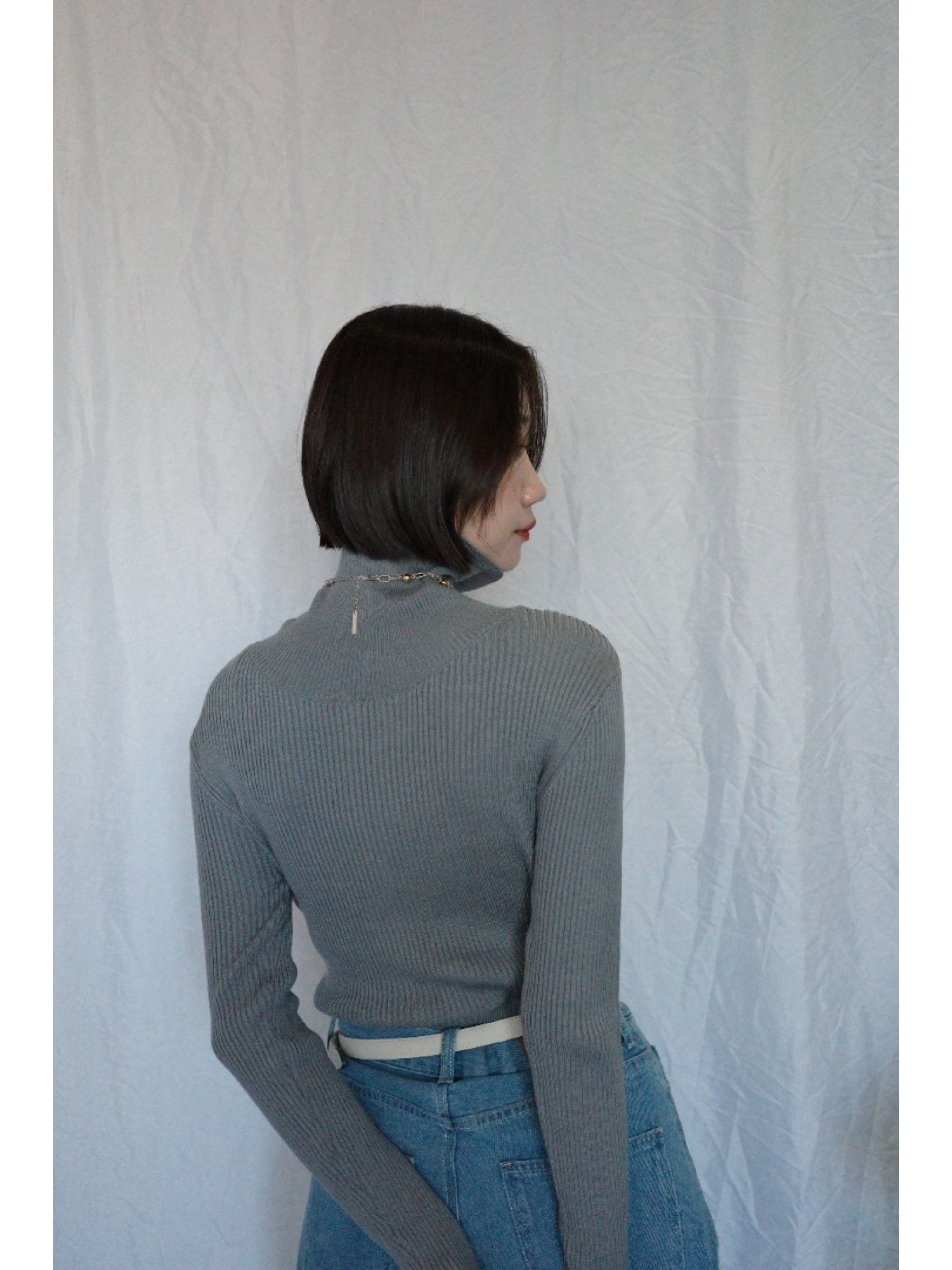 JP｜TWO WAY排扣羅紋針織上衣/灰