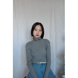 JP｜TWO WAY排扣羅紋針織上衣/灰