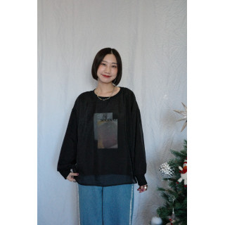 JP｜3WAY透視多層次印花大學T/黑