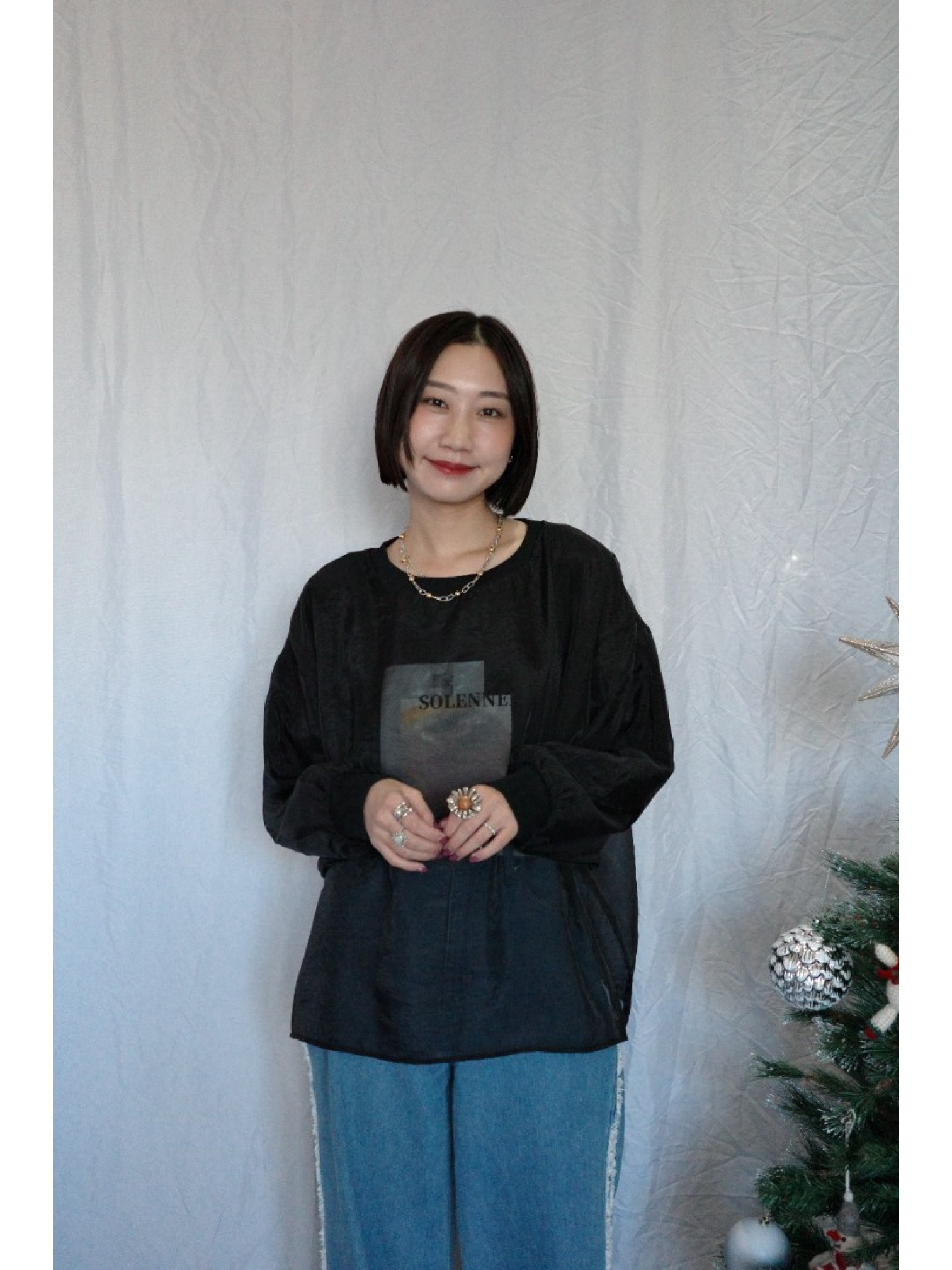 JP｜3WAY透視多層次印花大學T/黑