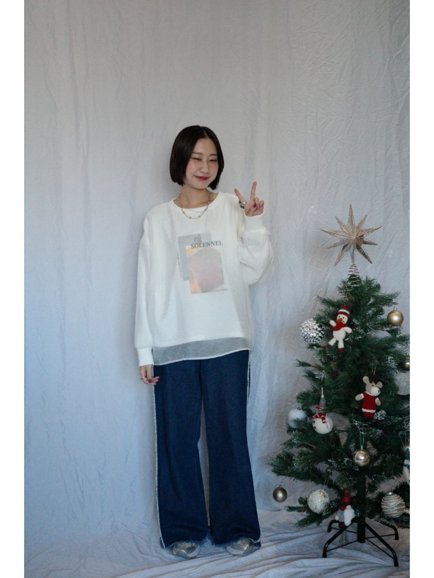 JP｜3WAY透視多層次印花大學T/白