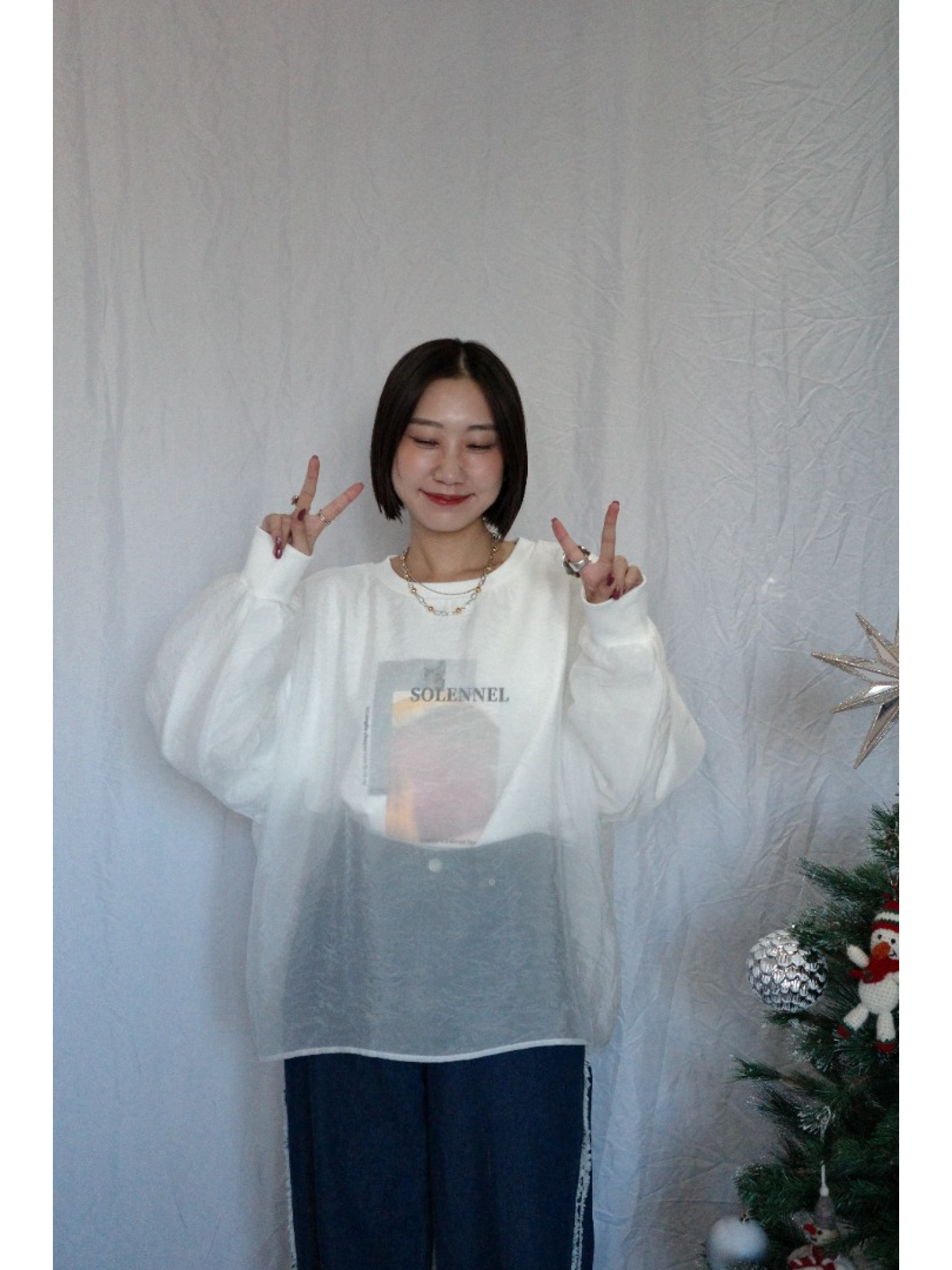 JP｜3WAY透視多層次印花大學T/白