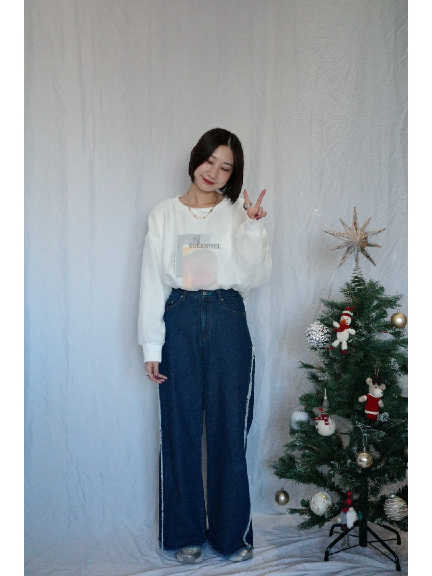 JP｜3WAY透視多層次印花大學T/白