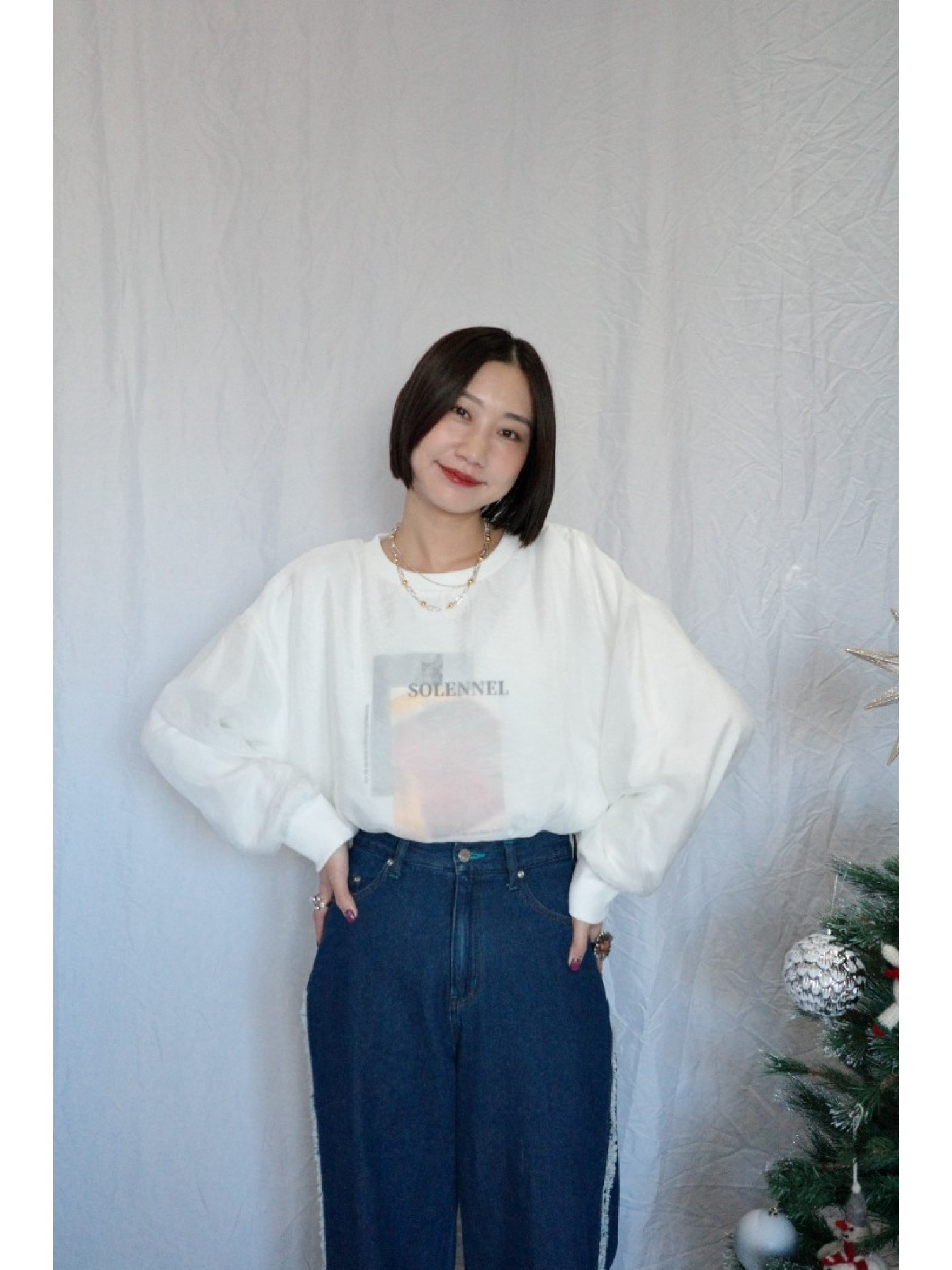 JP｜3WAY透視多層次印花大學T/白