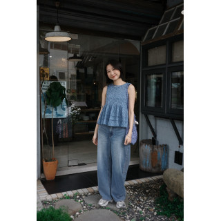 JP｜高腰繭型牛仔褲/藍L