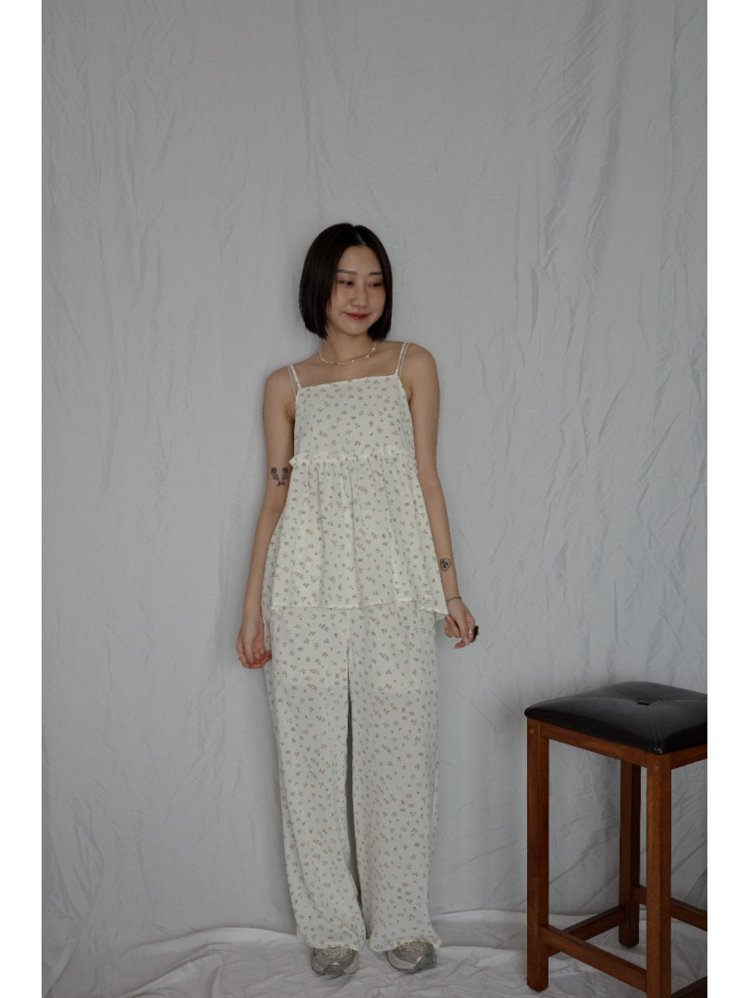 🇯🇵可愛碎花休閒長褲/白L