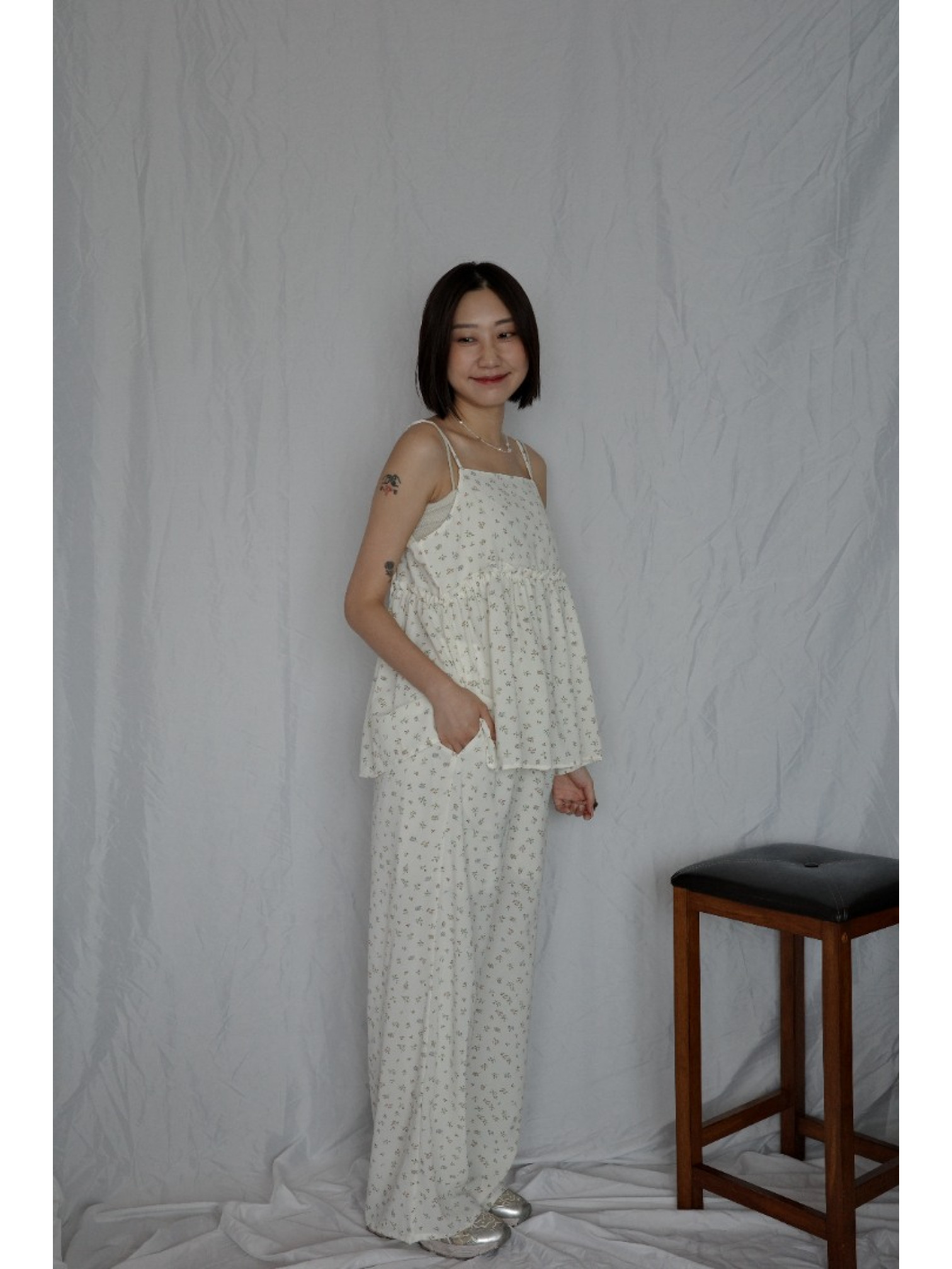 🇯🇵可愛碎花休閒長褲/白L