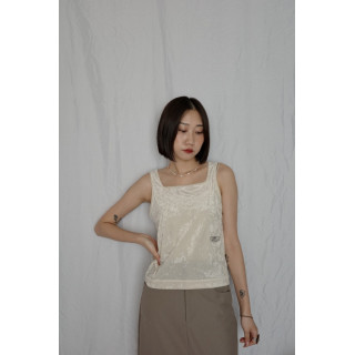 JP｜天鵝絨透視背心/米
