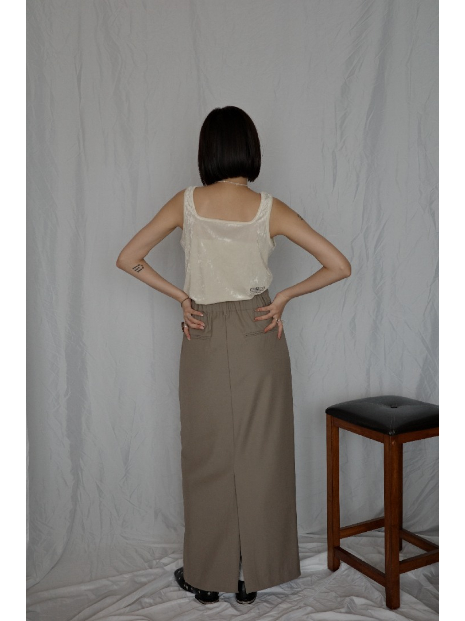 JP｜天鵝絨透視背心/米