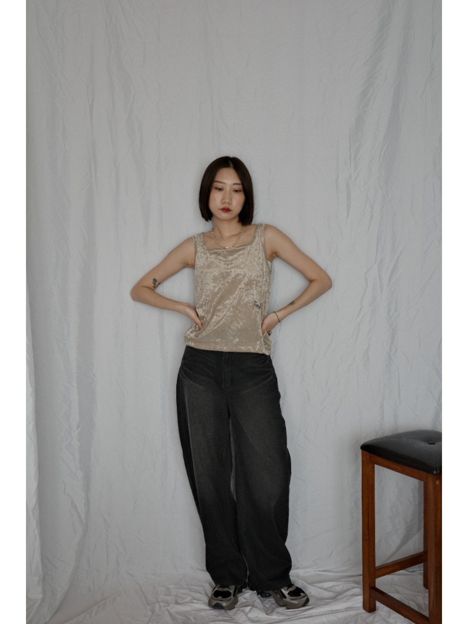 🇯🇵高腰繭型牛仔褲/黑M-L