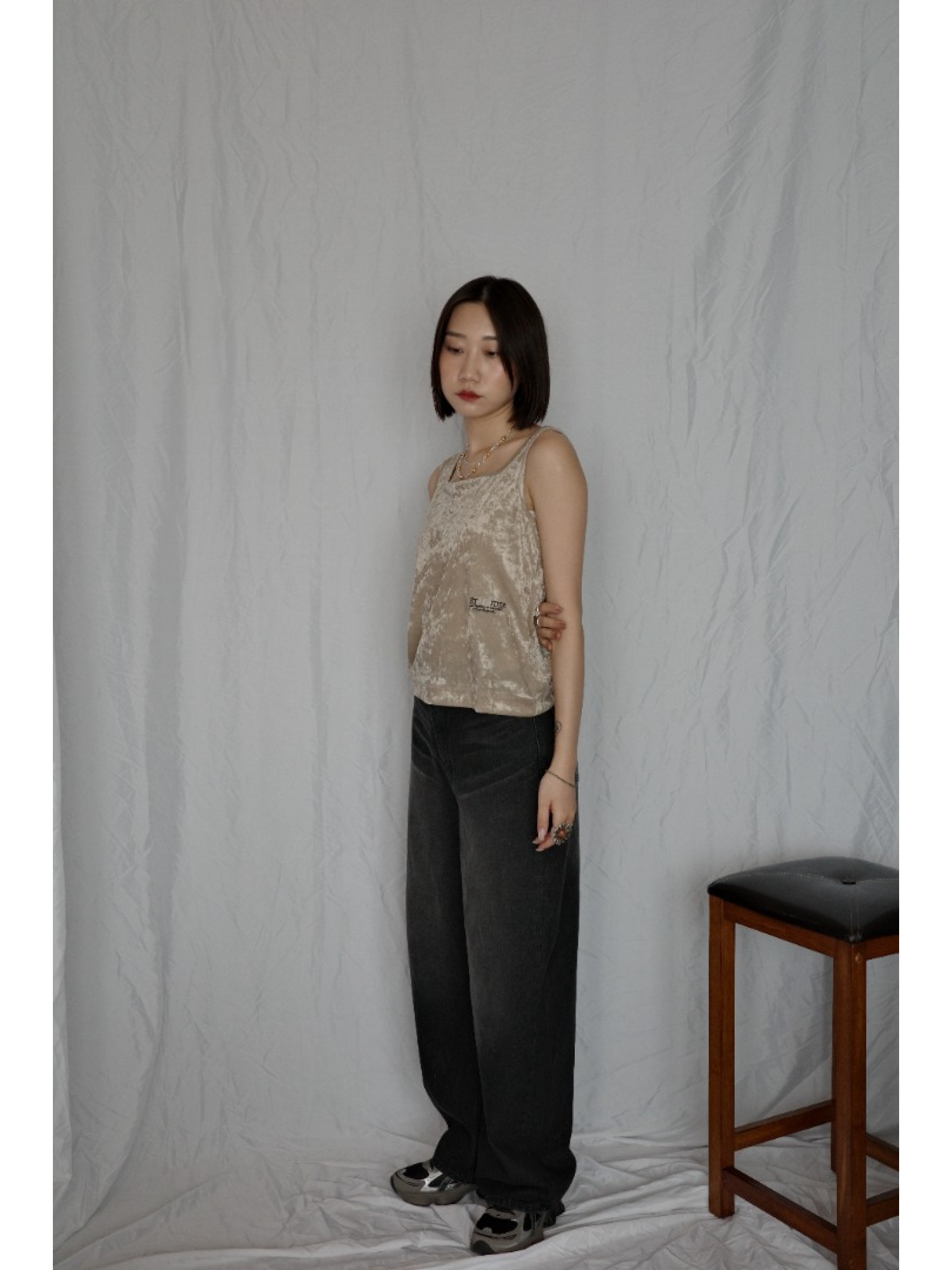 JP｜天鵝絨透視背心/咖