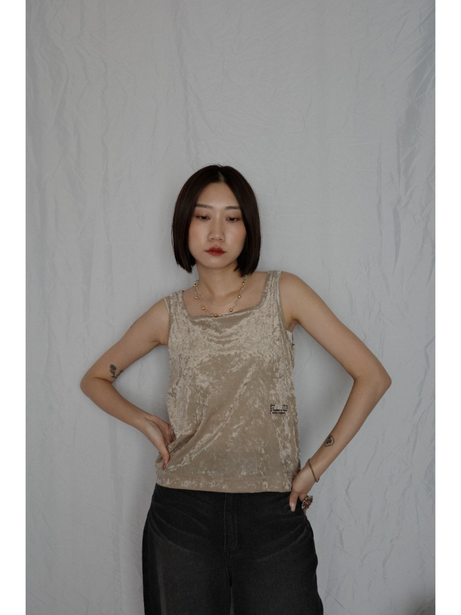 JP｜天鵝絨透視背心/咖