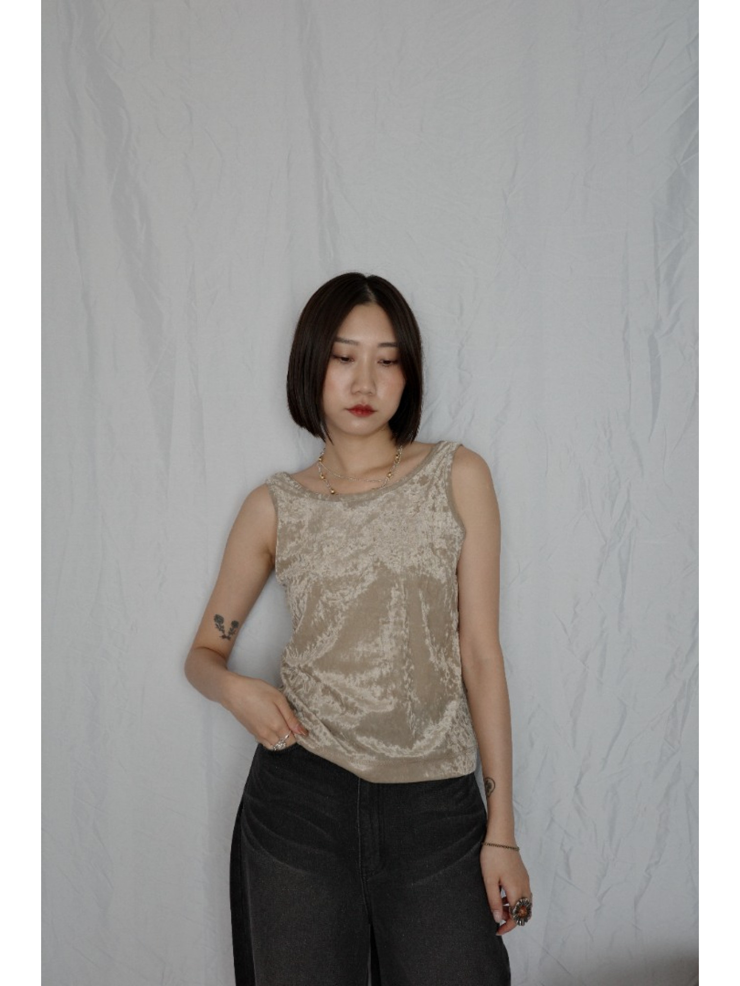 JP｜天鵝絨透視背心/咖