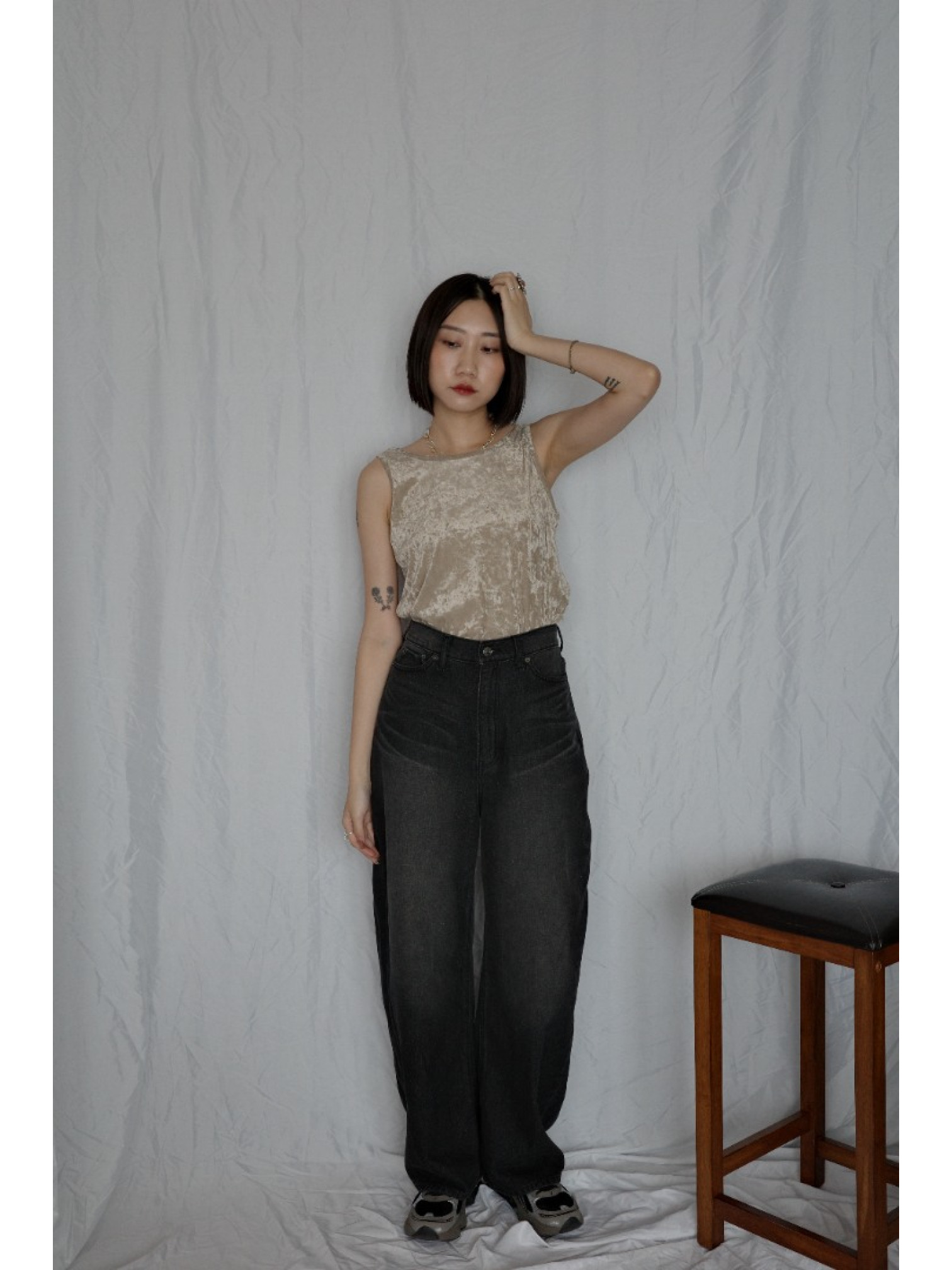 JP｜天鵝絨透視背心/咖