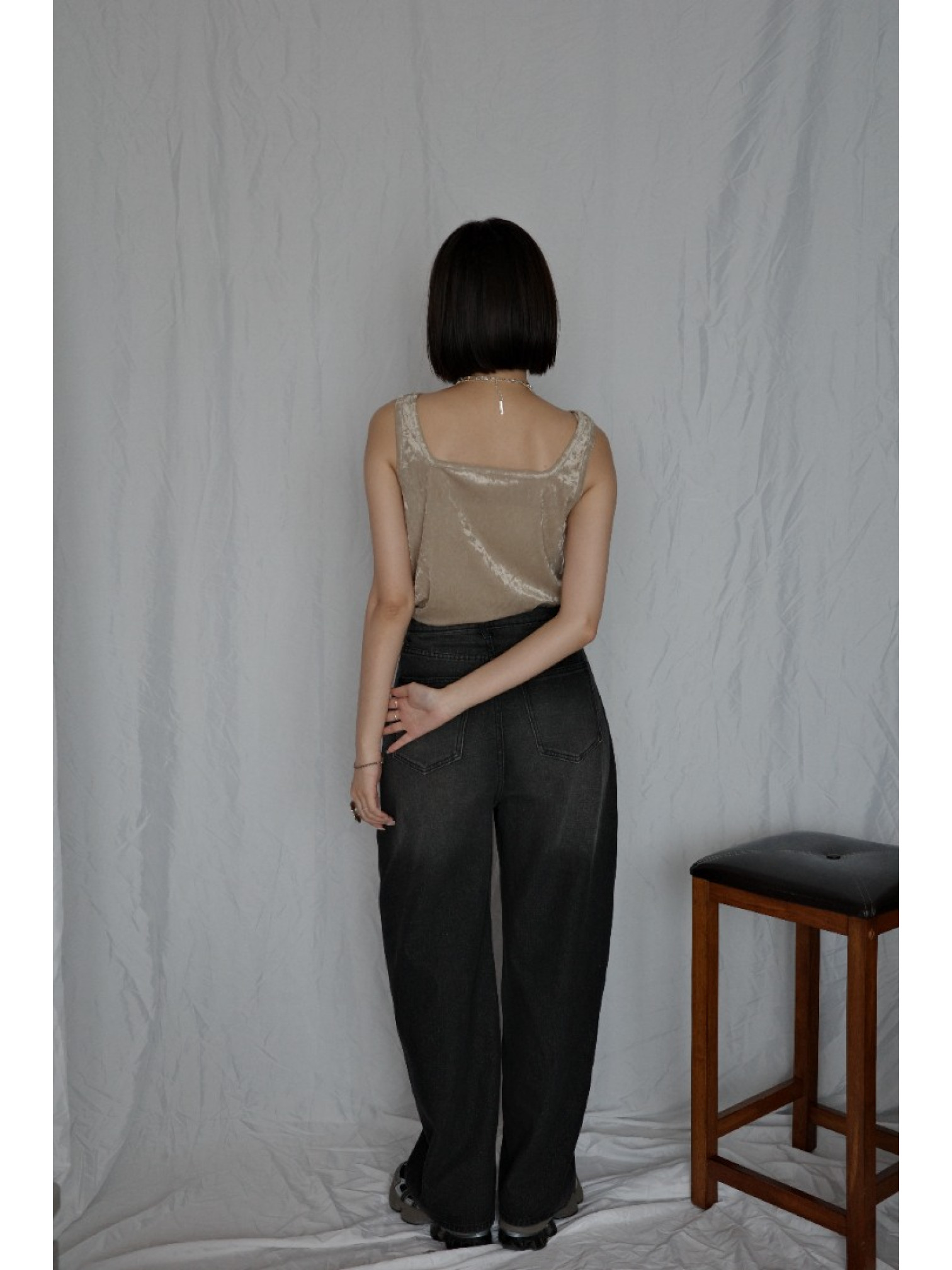 🇯🇵高腰繭型牛仔褲/黑M-L