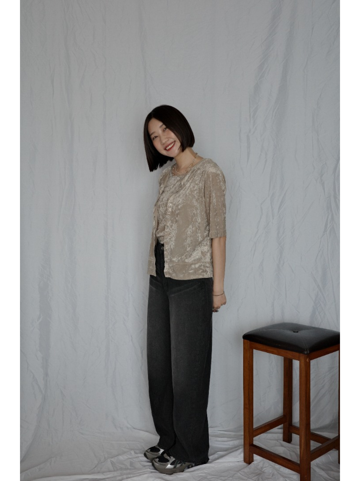 🇯🇵天鵝絨透視五分袖上衣/咖