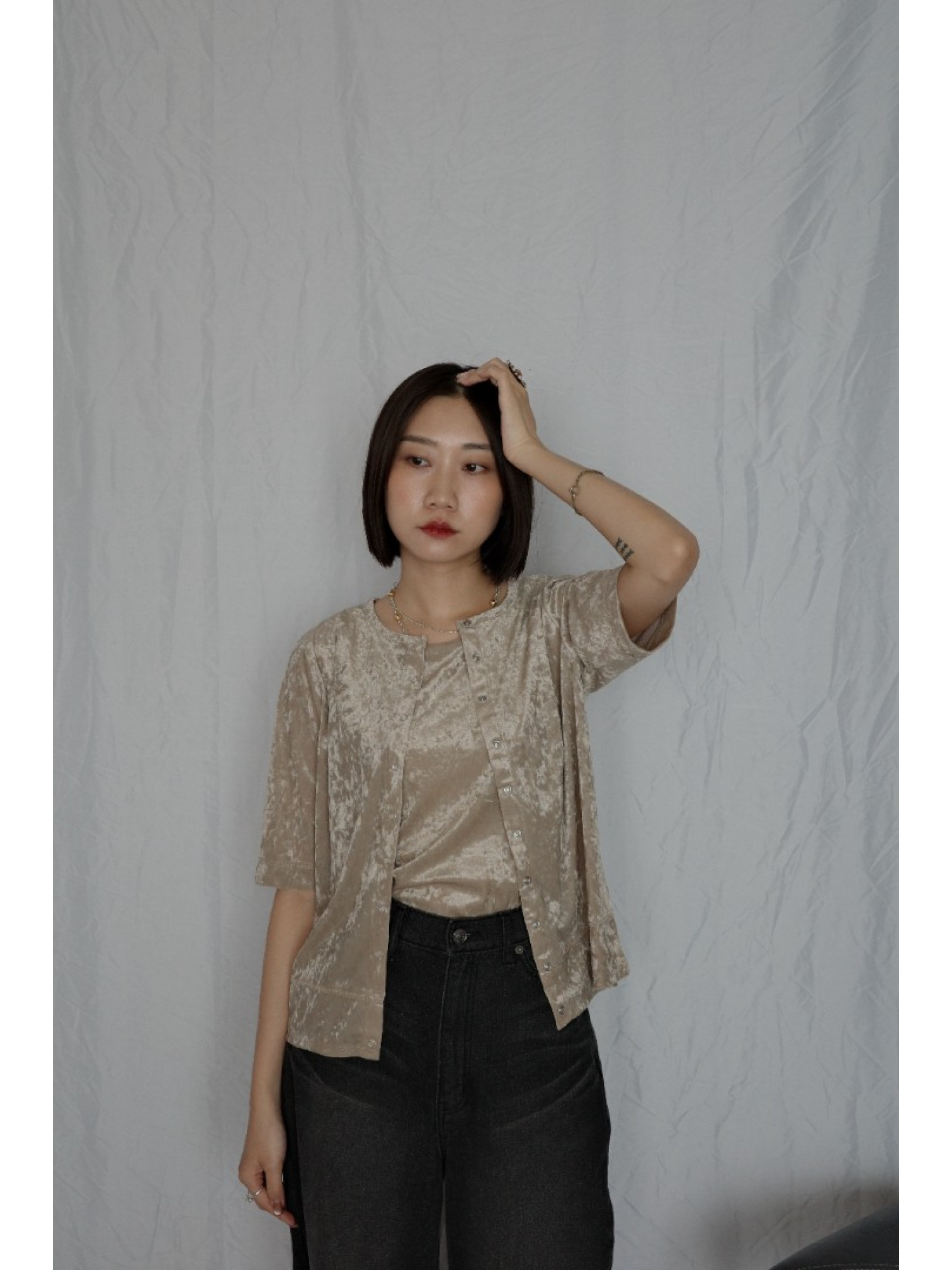 JP｜天鵝絨透視背心/咖