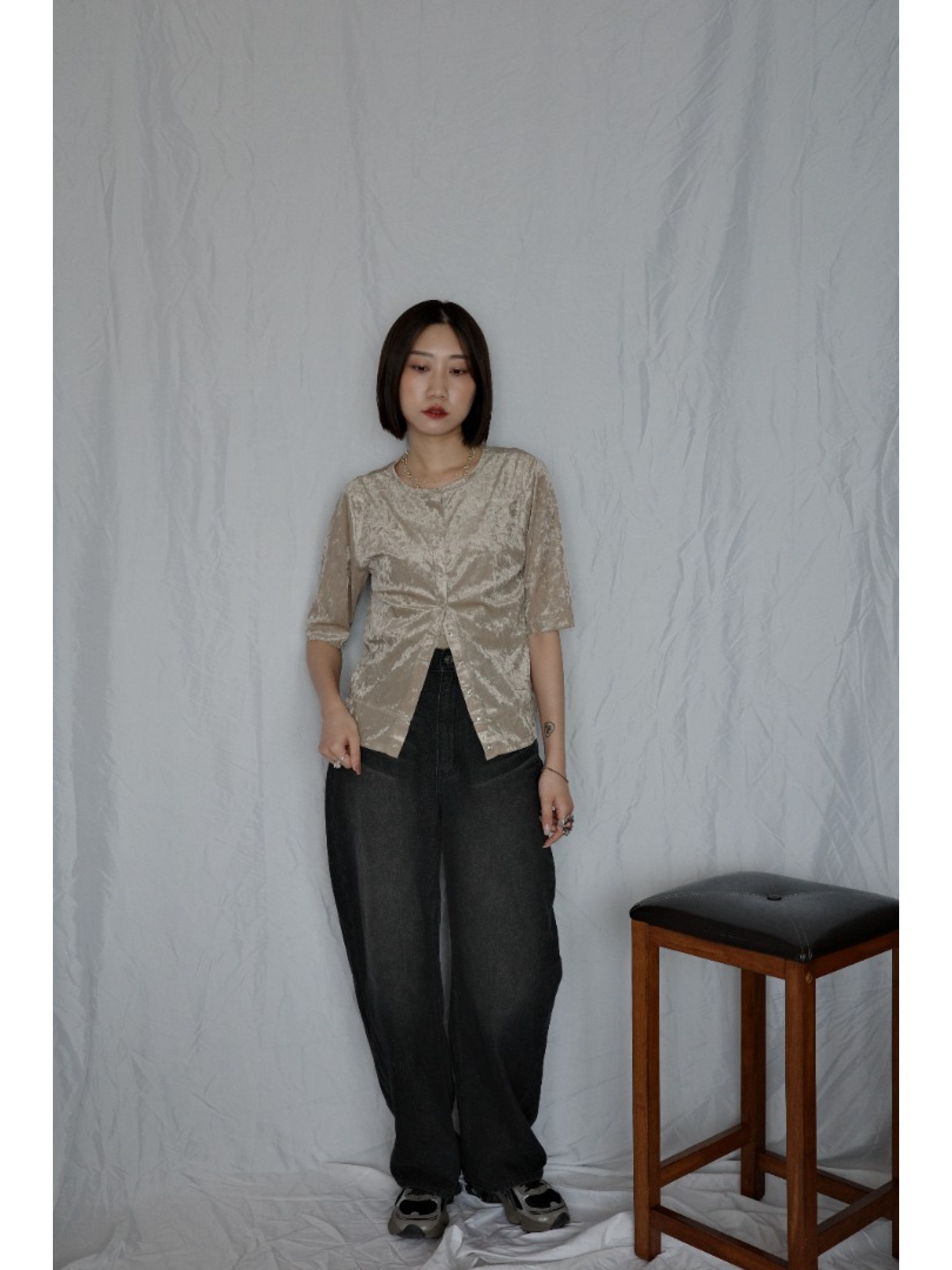 🇯🇵高腰繭型牛仔褲/黑M-L