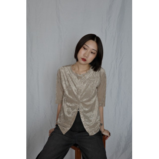 🇯🇵天鵝絨透視五分袖上衣/咖