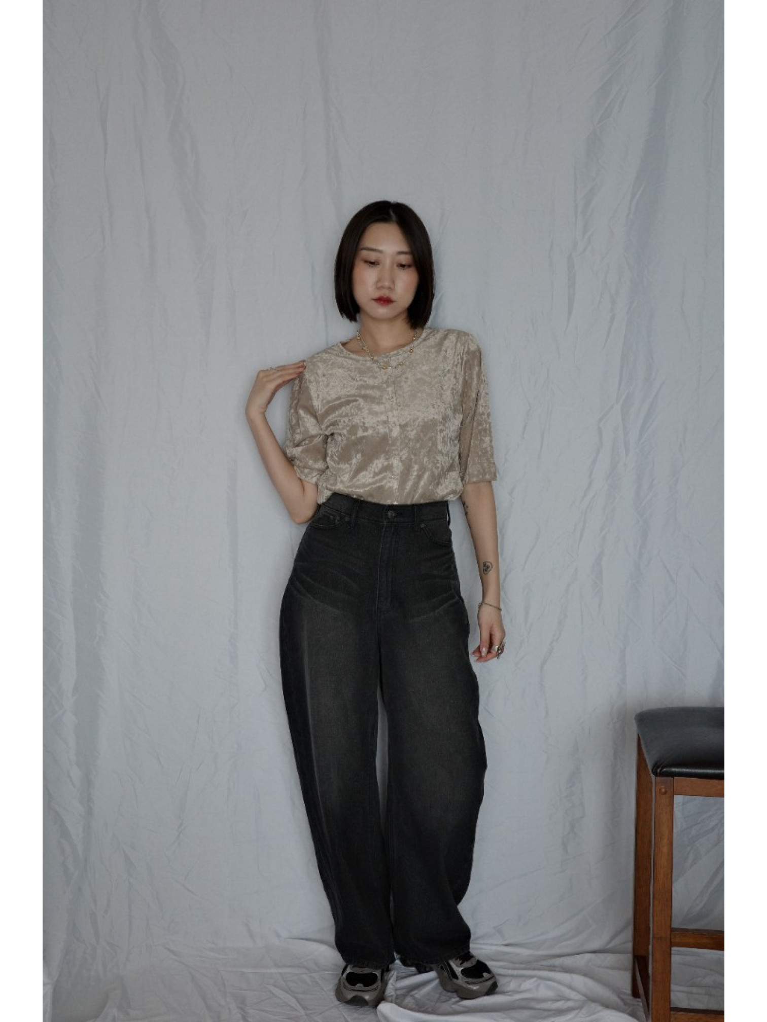 🇯🇵天鵝絨透視五分袖上衣/咖