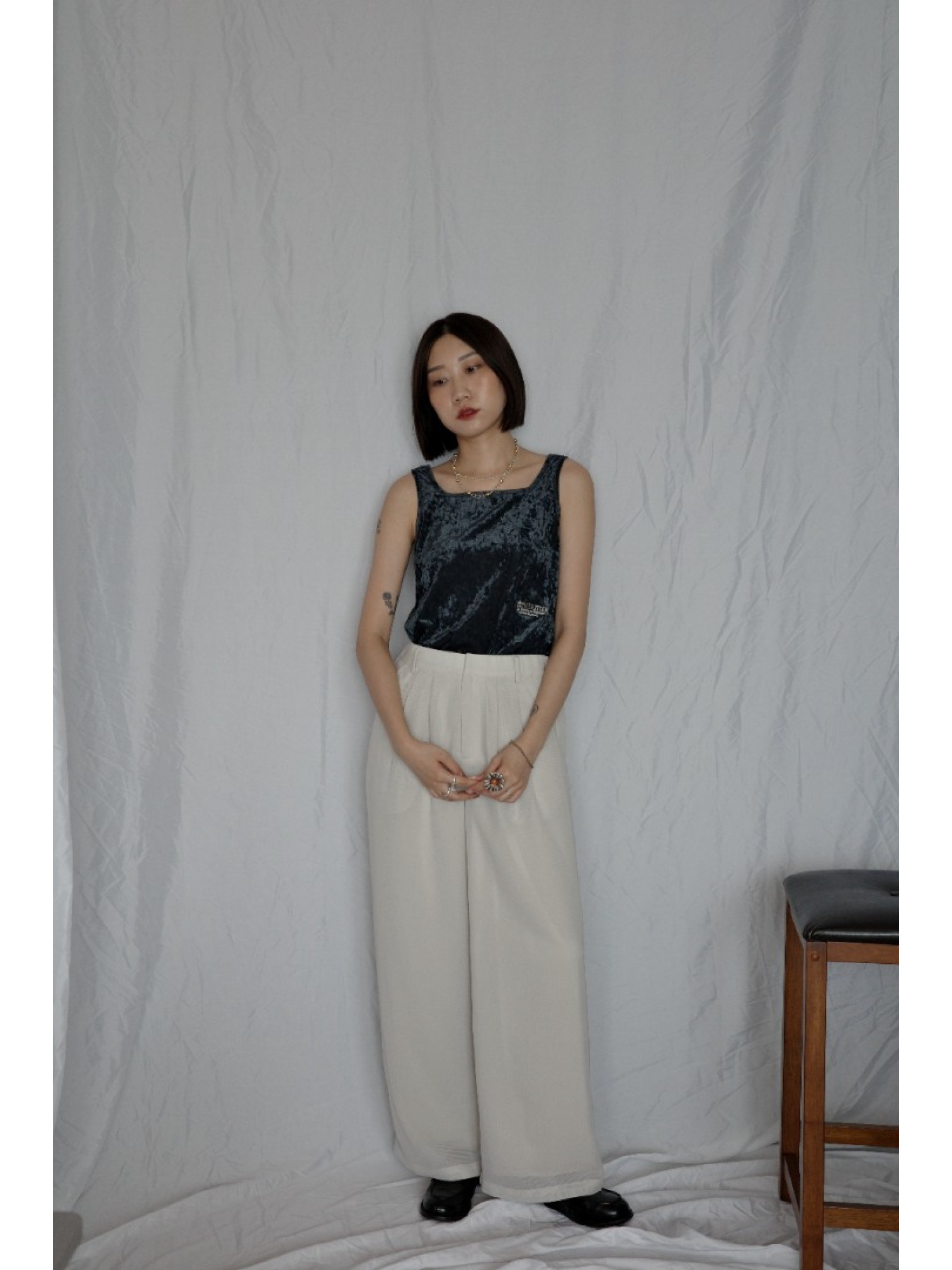  JP｜天鵝絨透視背心/海軍藍