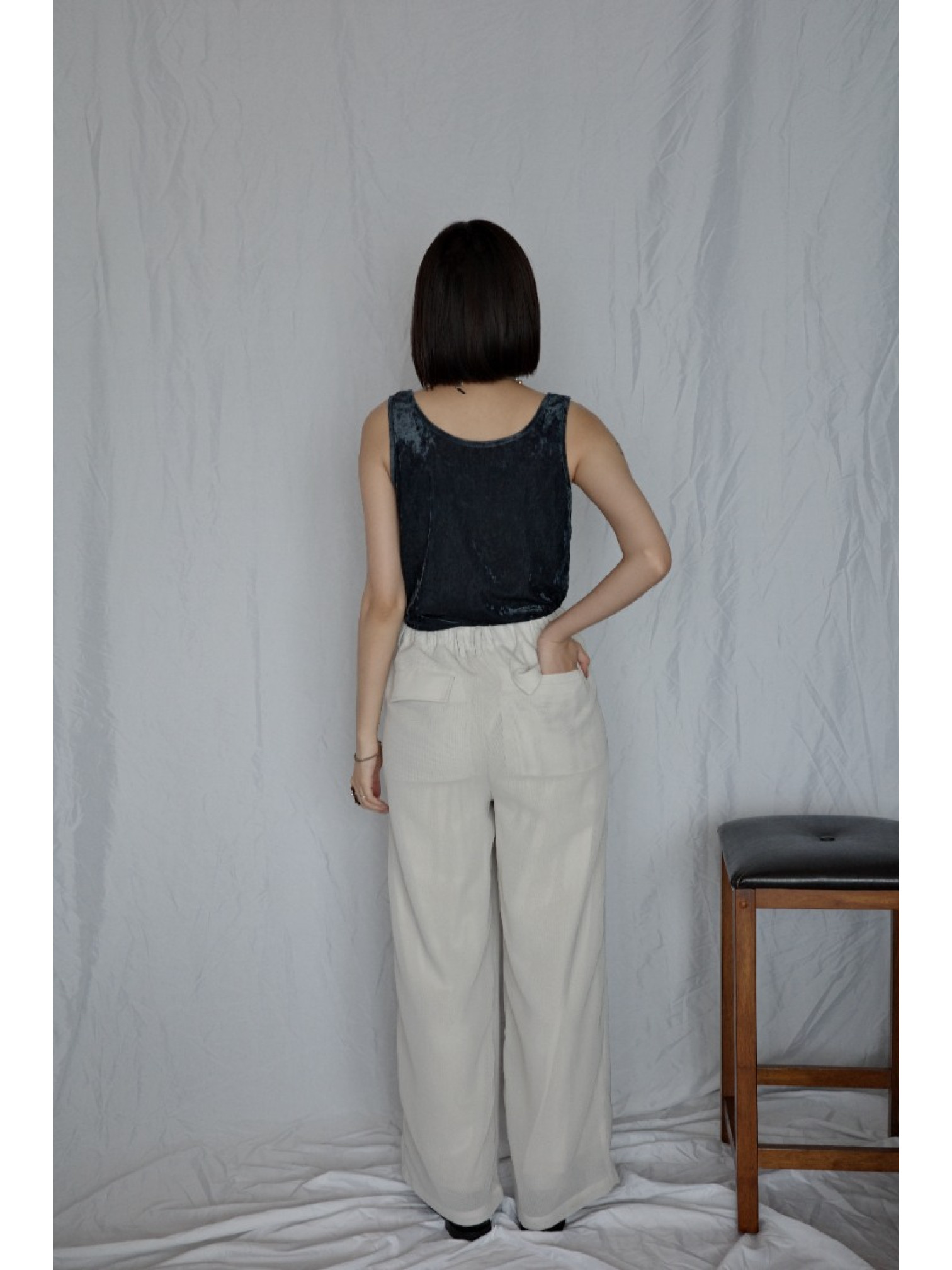  JP｜天鵝絨透視背心/海軍藍