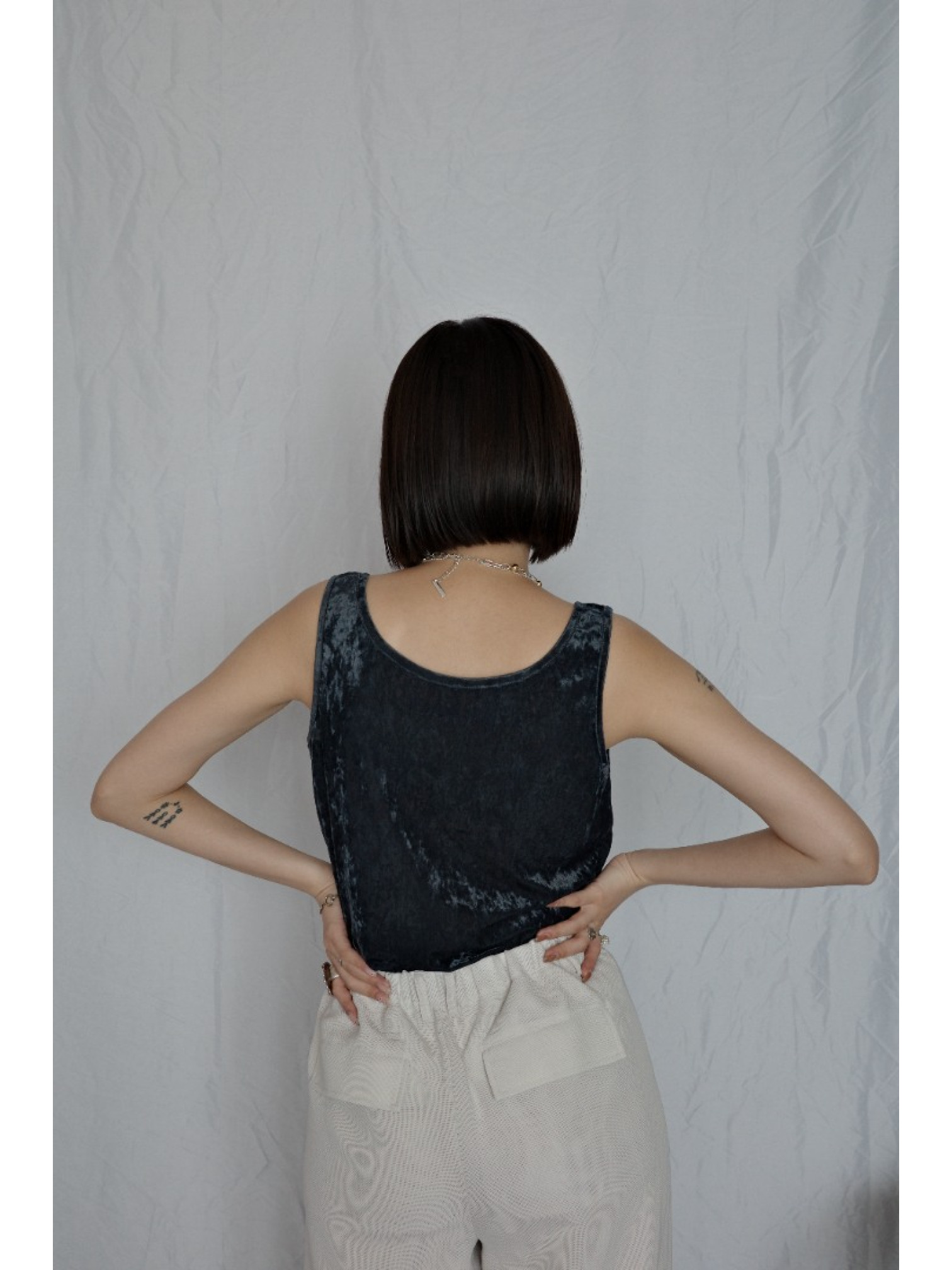  JP｜天鵝絨透視背心/海軍藍