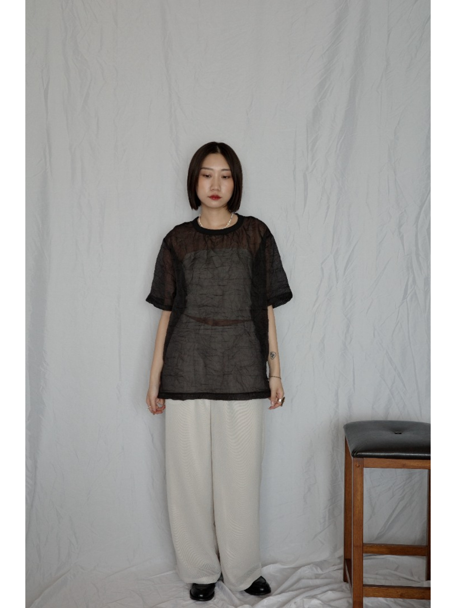 🇯🇵網眼雙層西裝褲/米