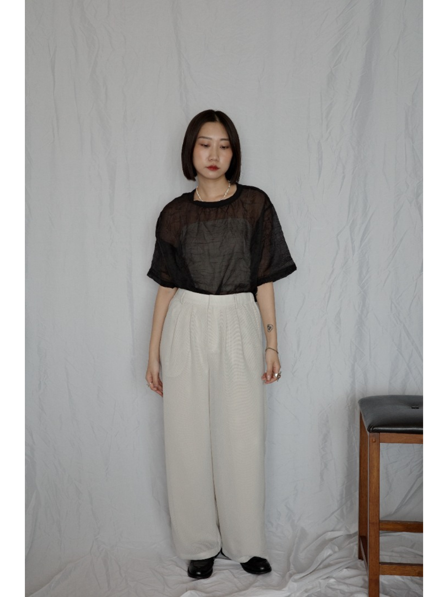 🇯🇵網眼雙層西裝褲/米