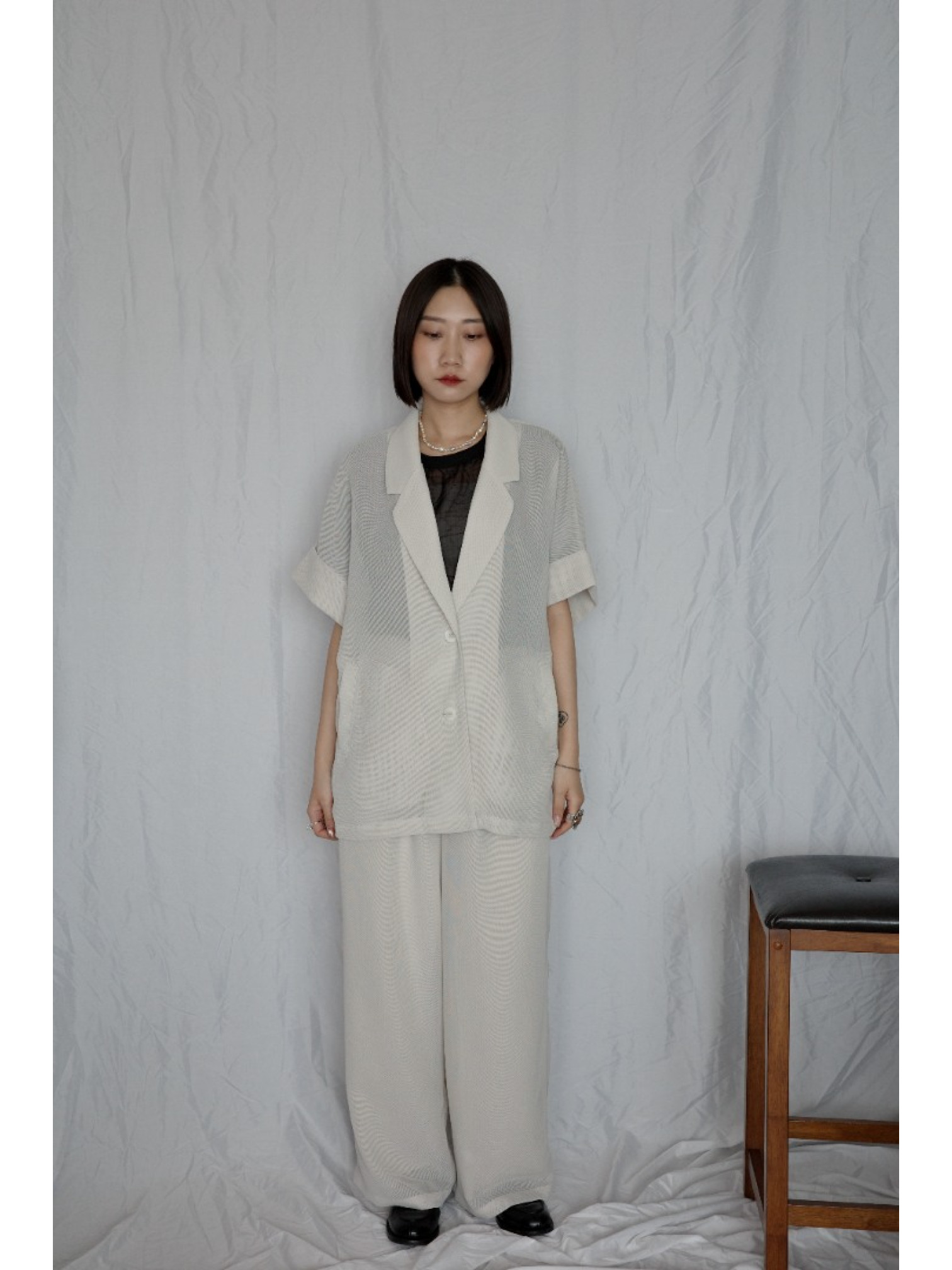 🇯🇵網眼雙層西裝褲/米