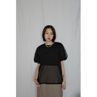 JP｜氣質公主袖薄紗上衣/黑