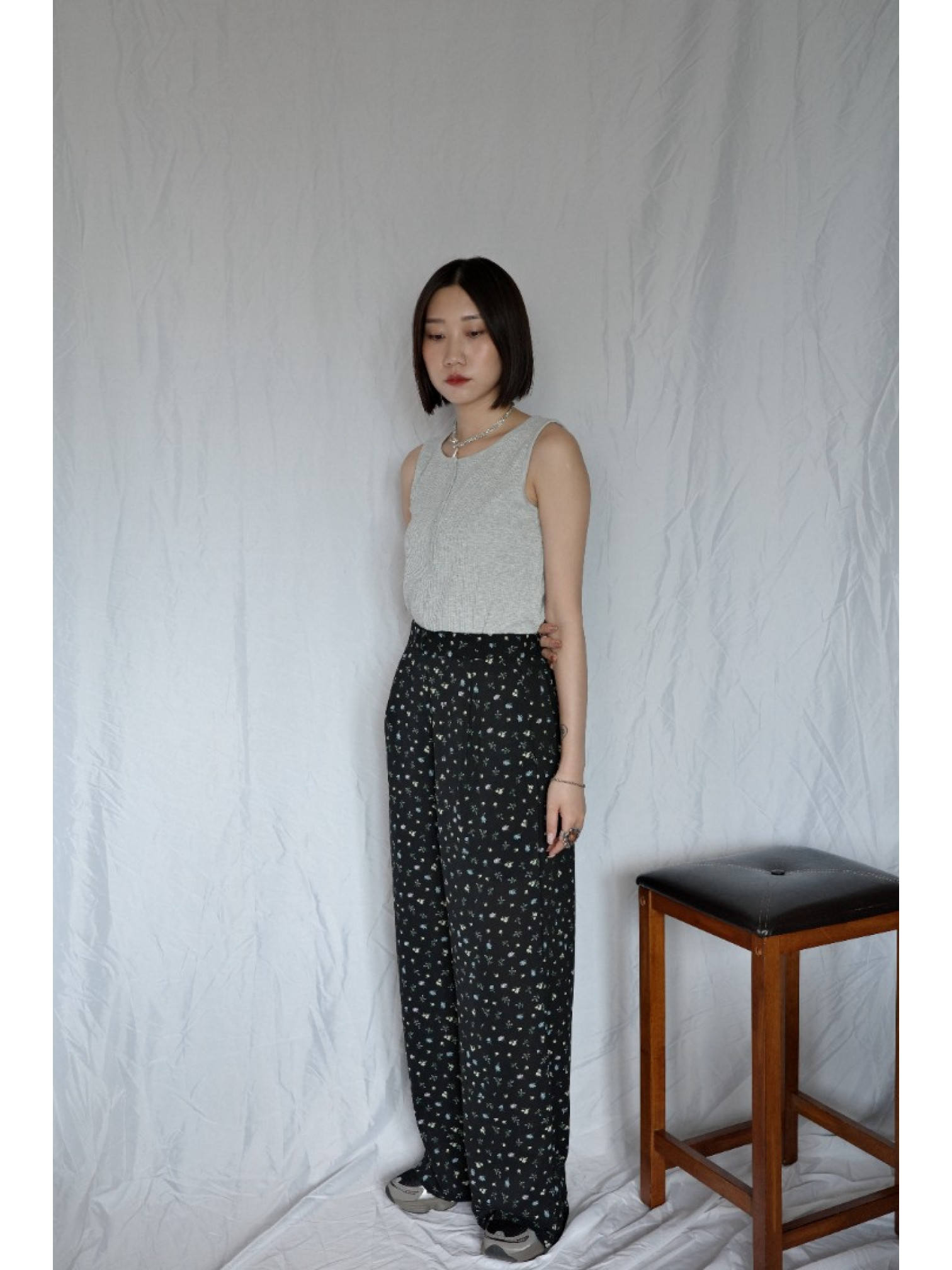 JP｜可愛碎花休閒長褲/黑L