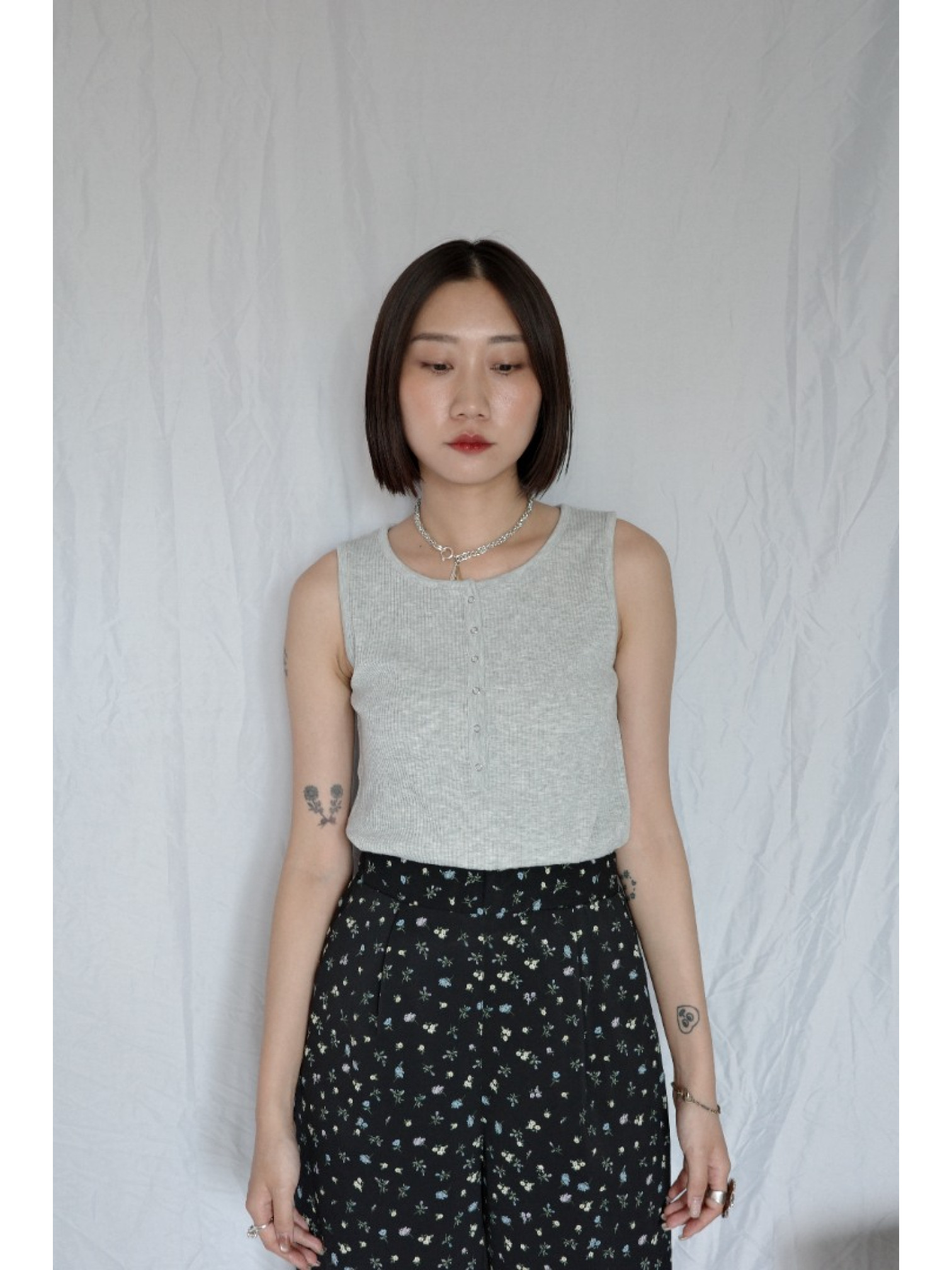 JP｜亨利領無袖背心/淺灰