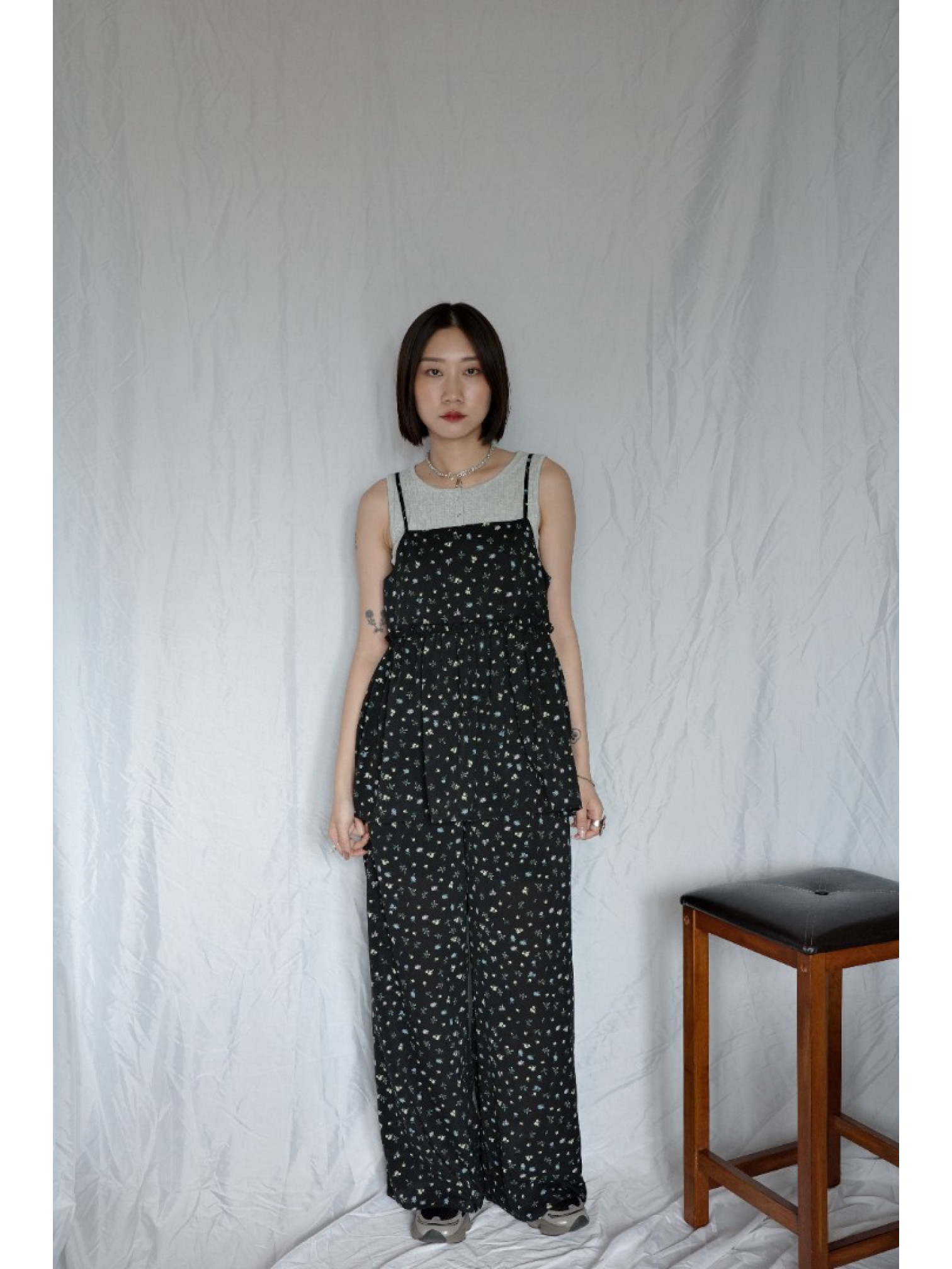 JP｜可愛碎花休閒長褲/黑L