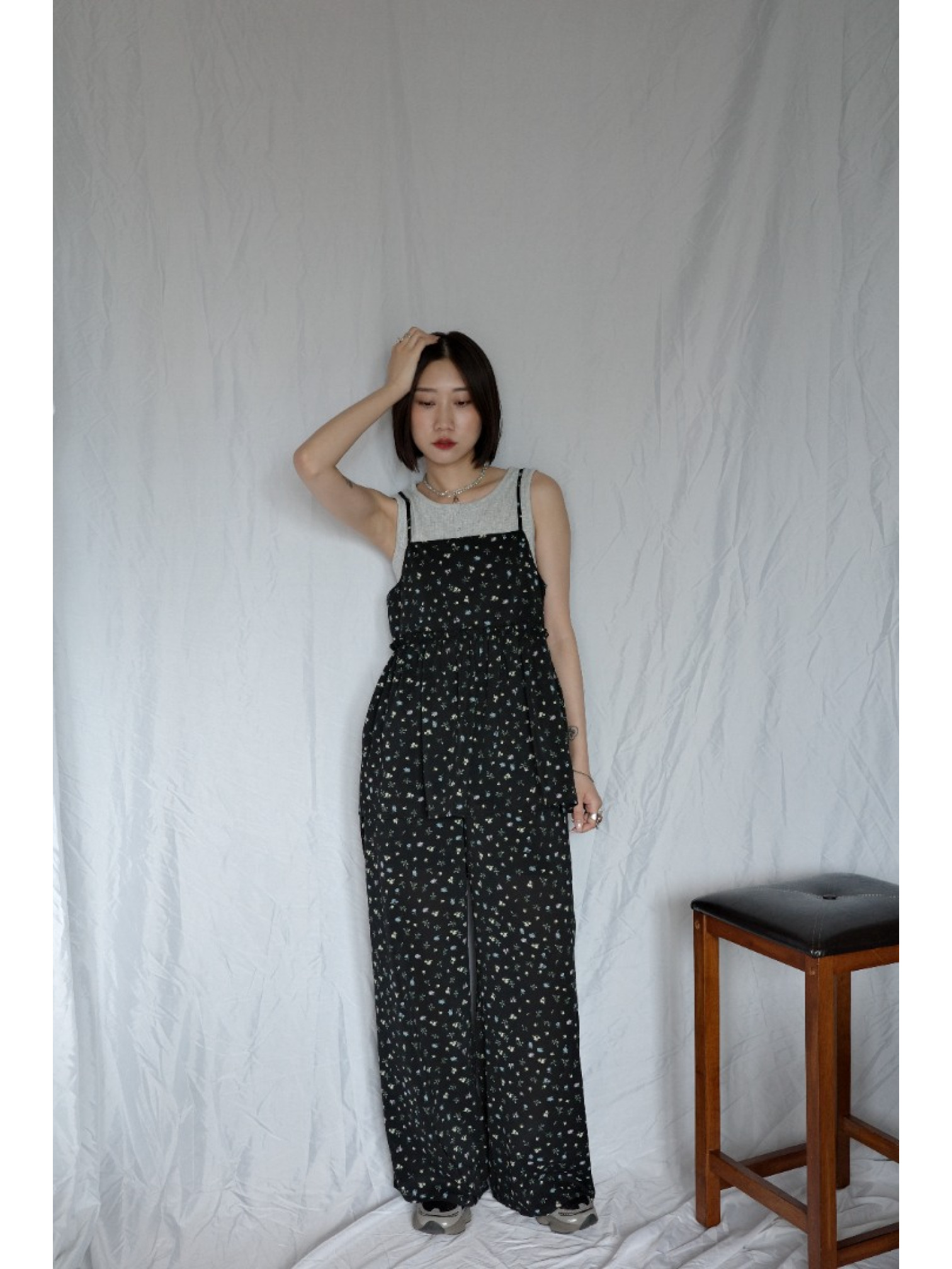 JP｜可愛碎花休閒長褲/黑L