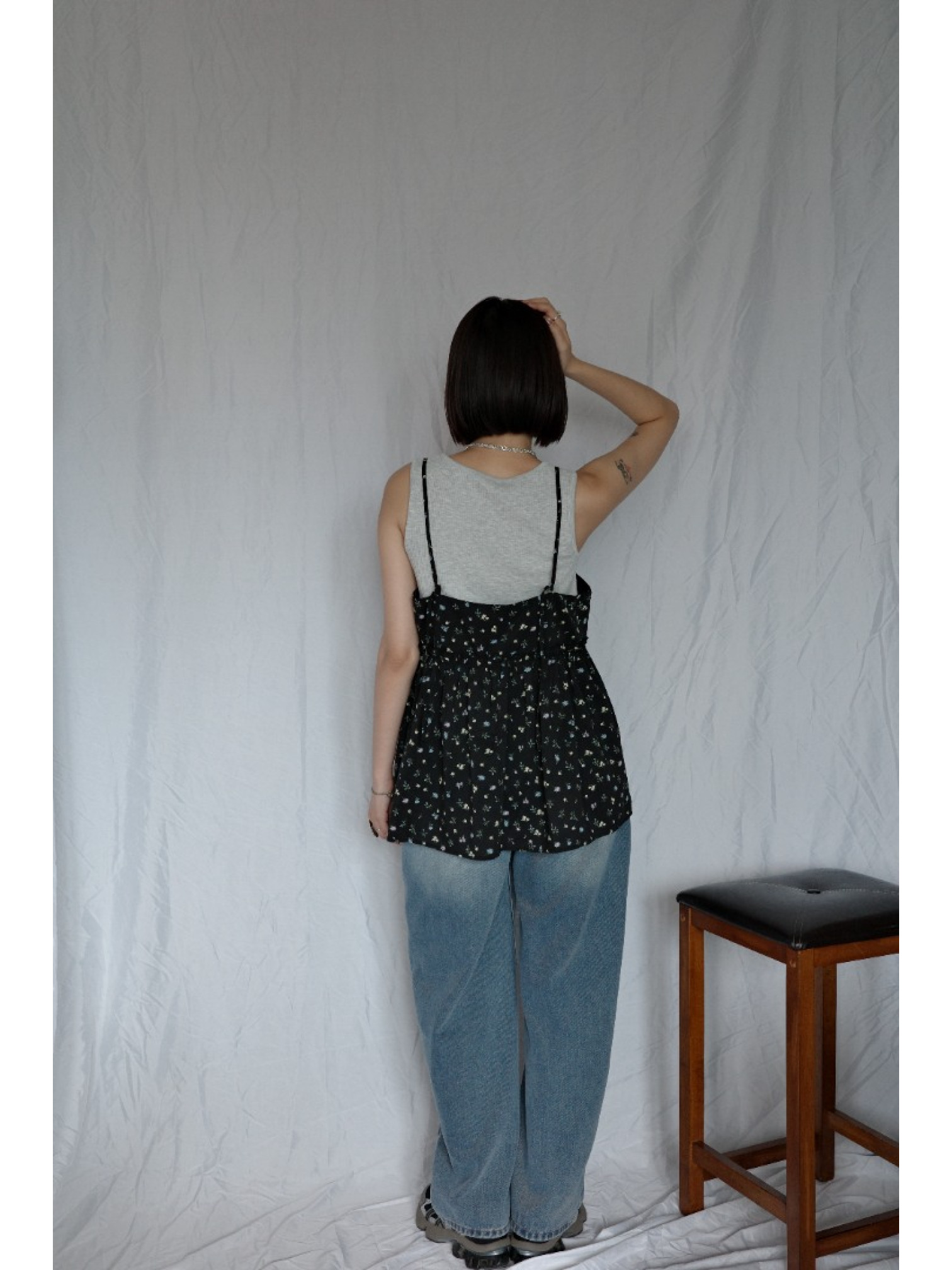 JP｜高腰繭型牛仔褲/藍L