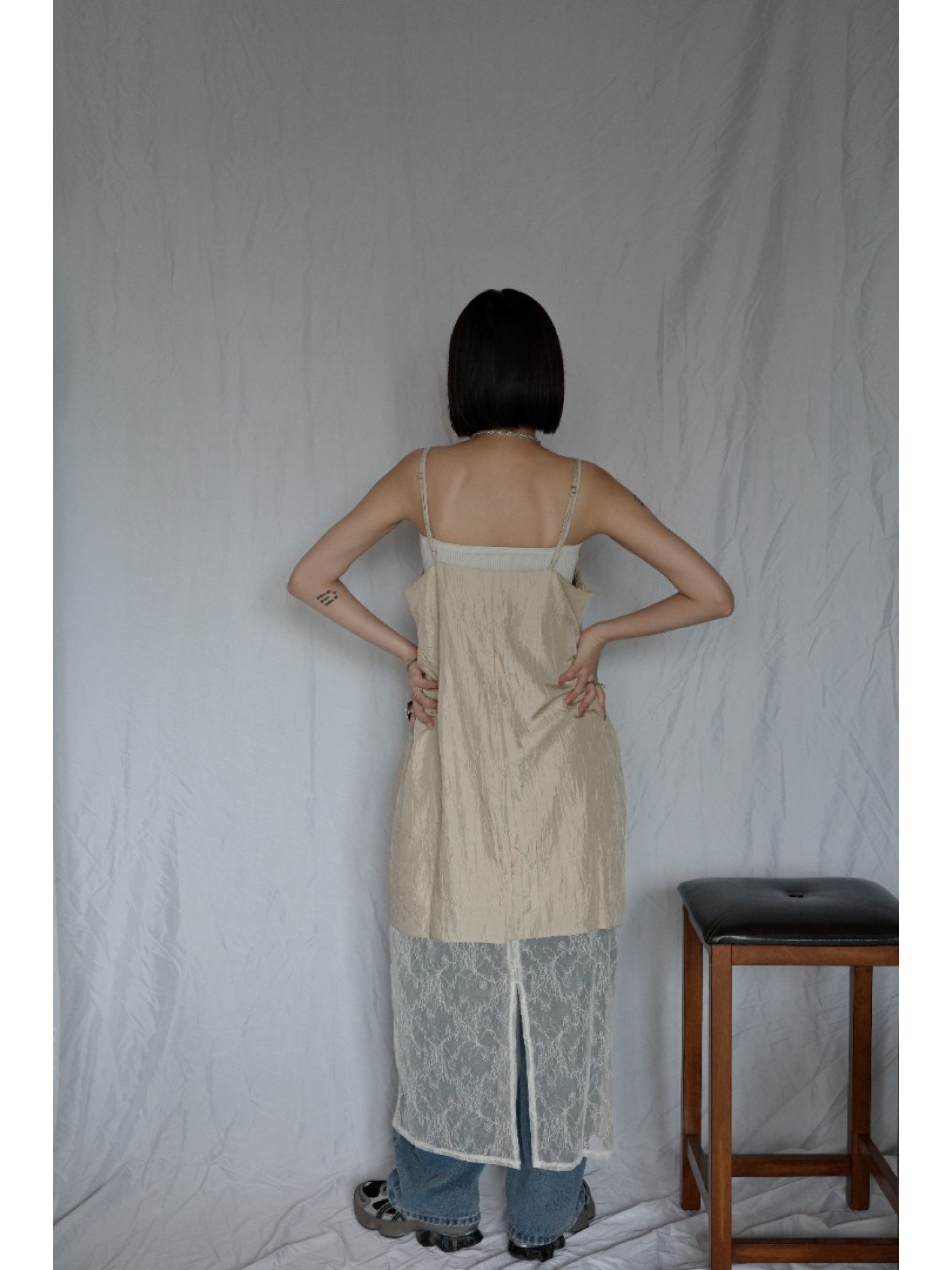 JP｜高腰繭型牛仔褲/藍L