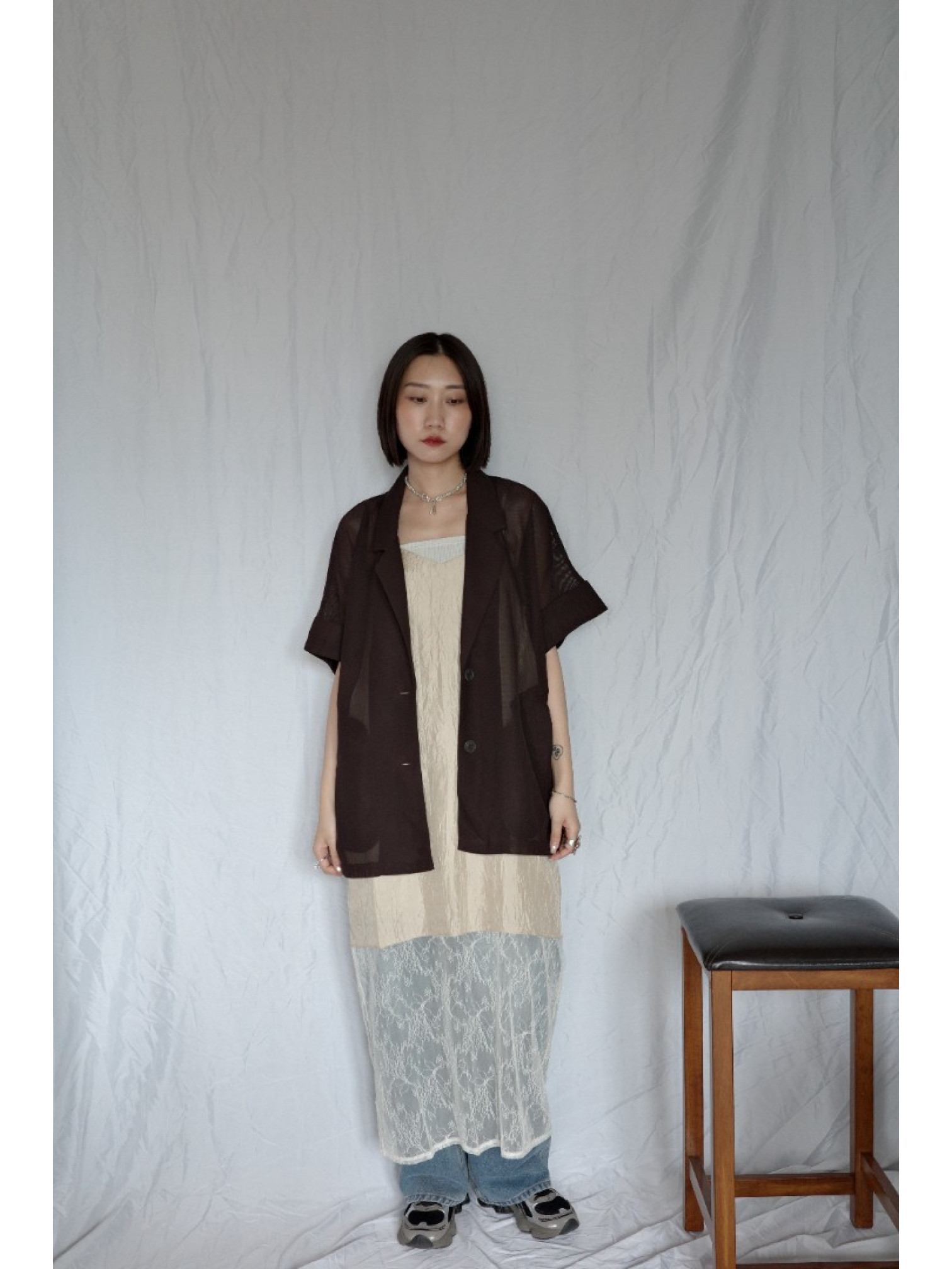 JP｜春夏網眼西裝外套/咖