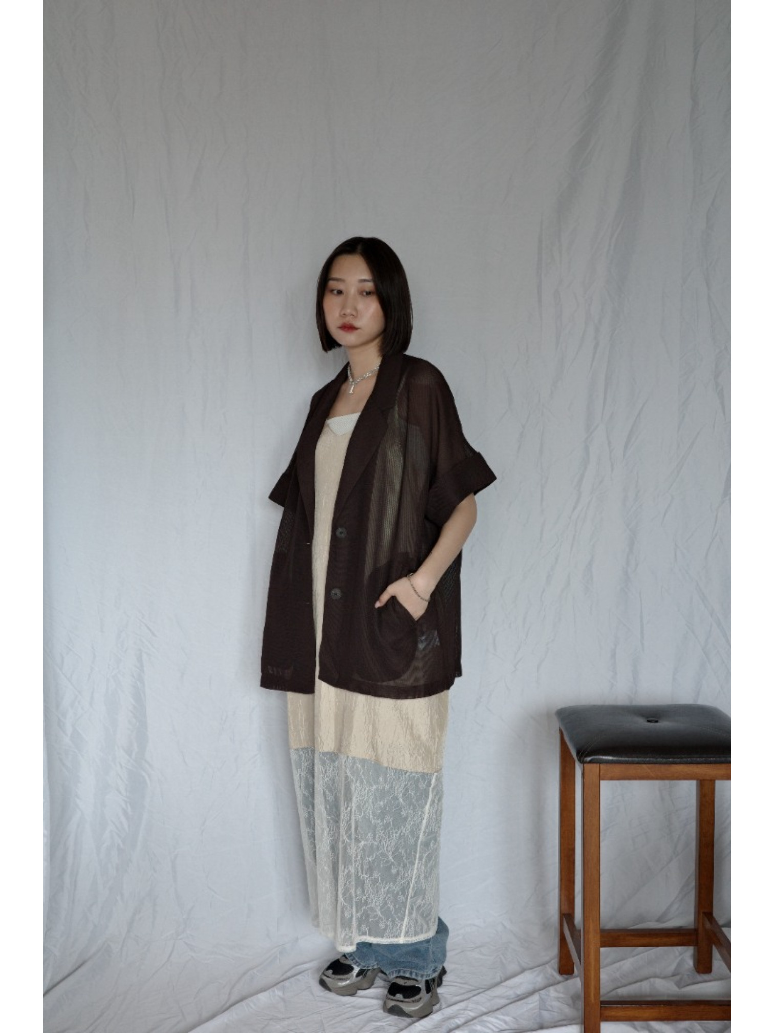 JP｜春夏網眼西裝外套/咖