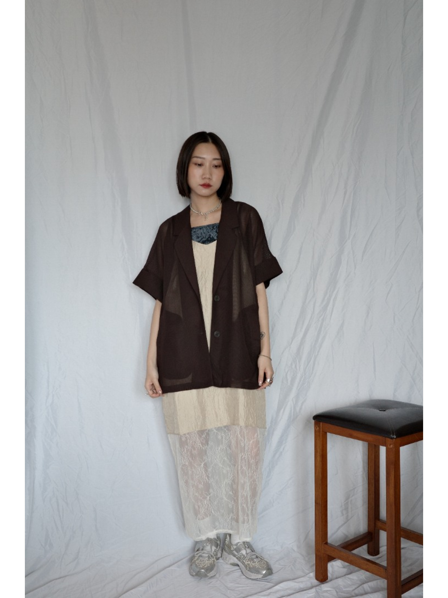 JP｜春夏網眼西裝外套/咖