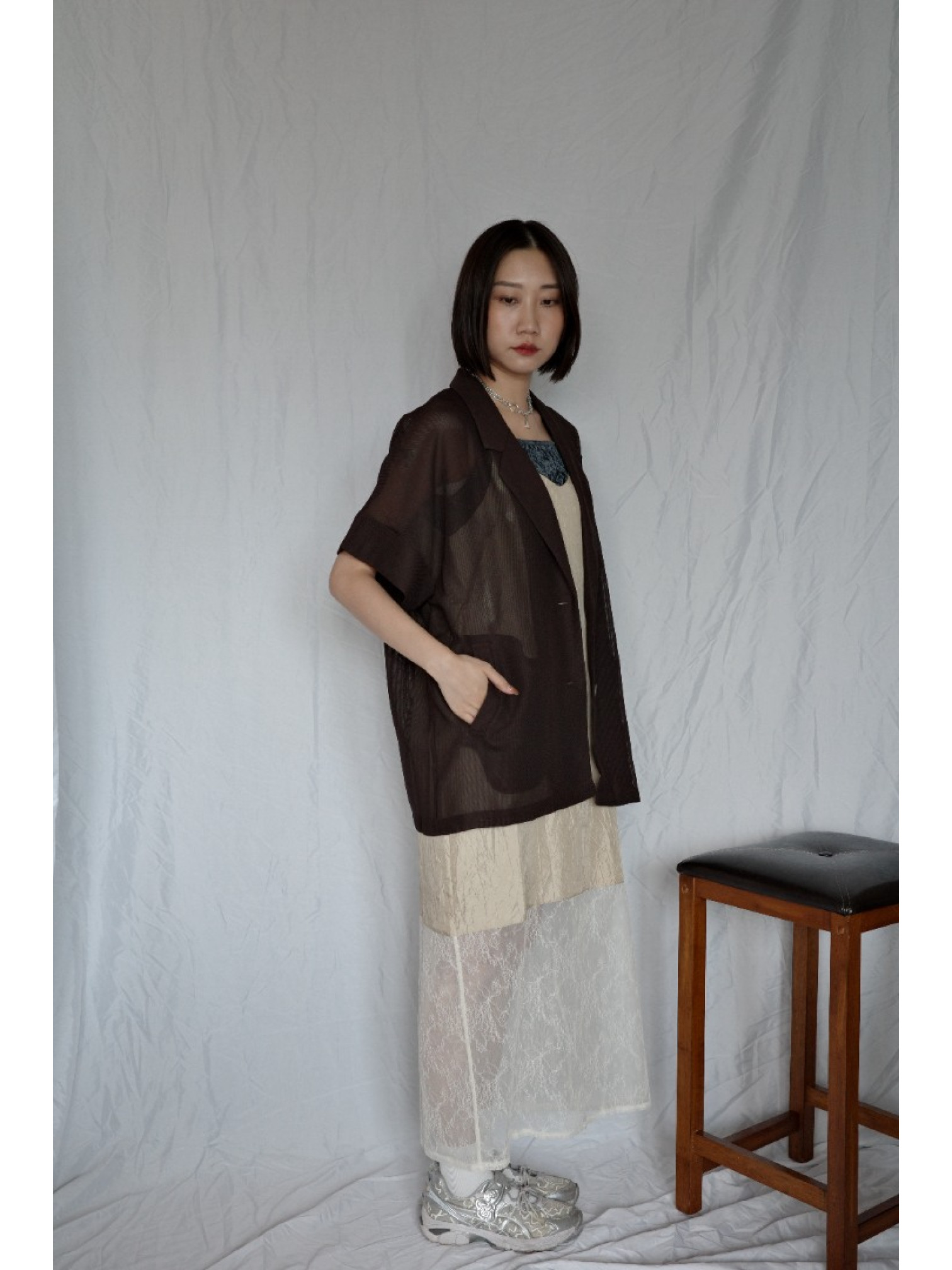 JP｜春夏網眼西裝外套/咖