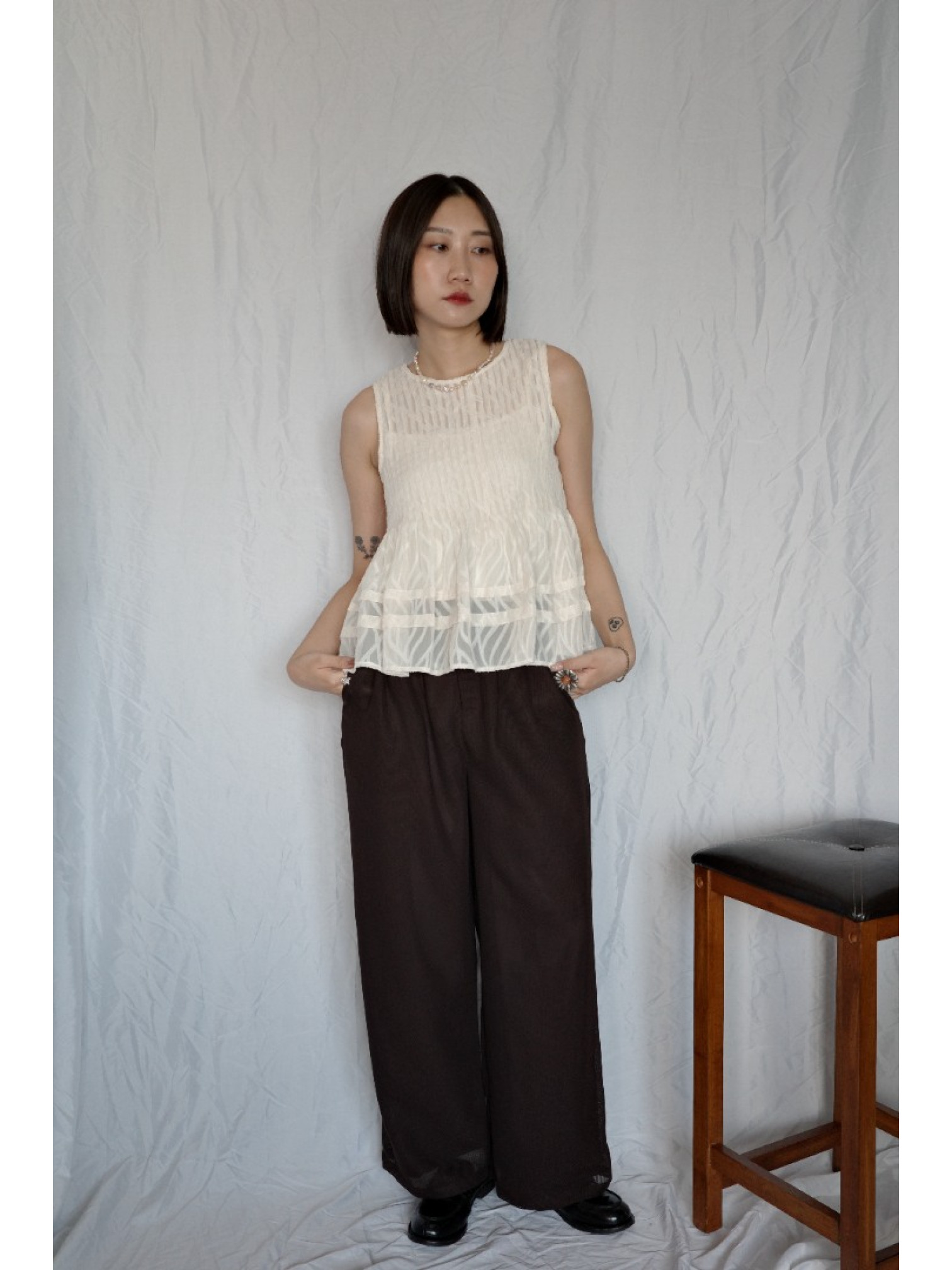 🇯🇵網眼雙層西裝褲/咖