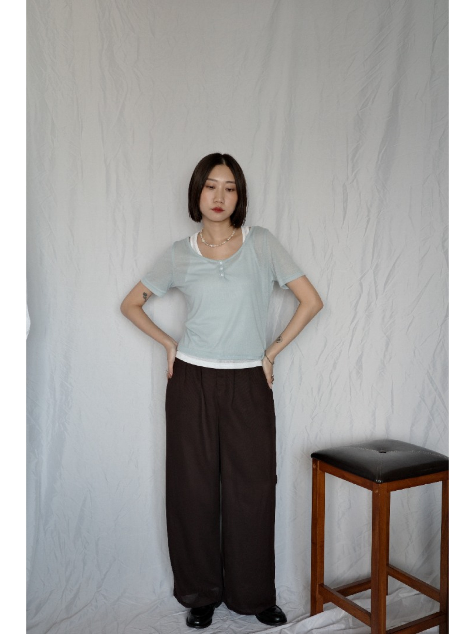 🇯🇵網眼雙層西裝褲/咖