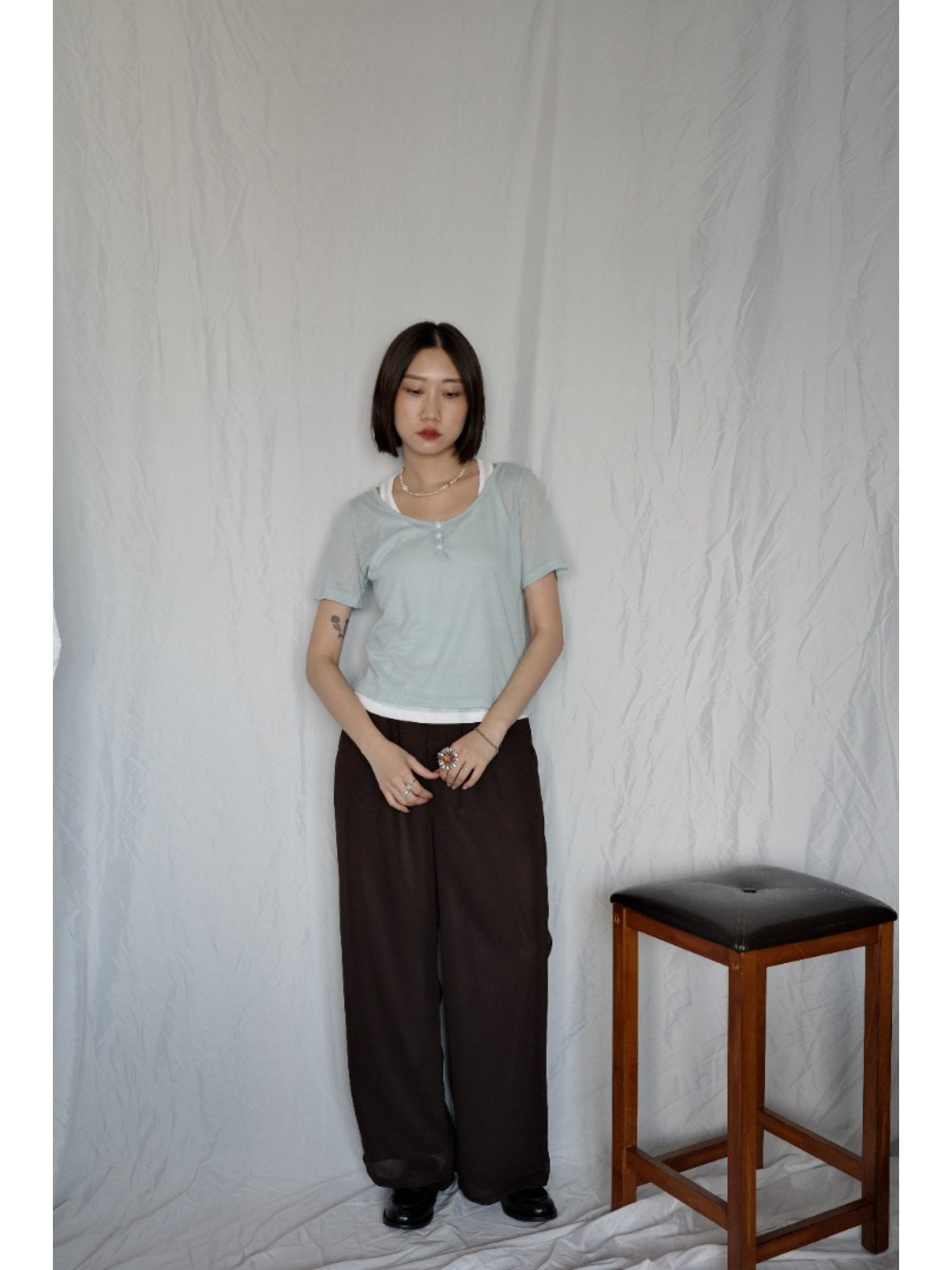 JP｜兩件式亨利領休閒上衣/淺藍