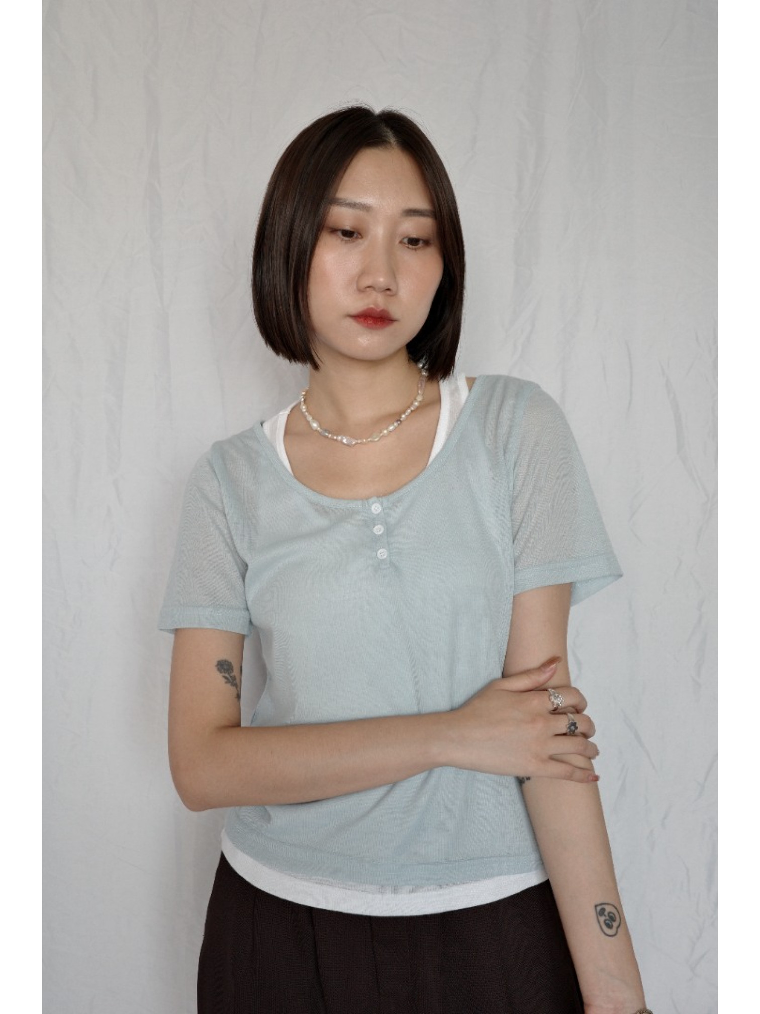 JP｜兩件式亨利領休閒上衣/淺藍