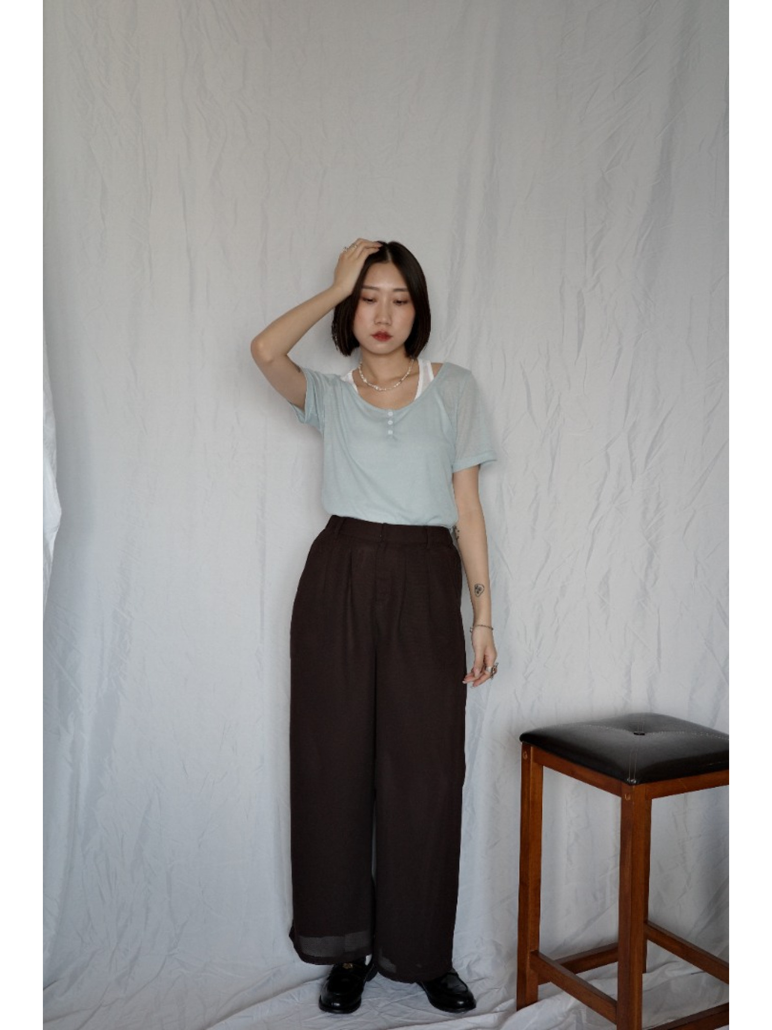 JP｜兩件式亨利領休閒上衣/淺藍