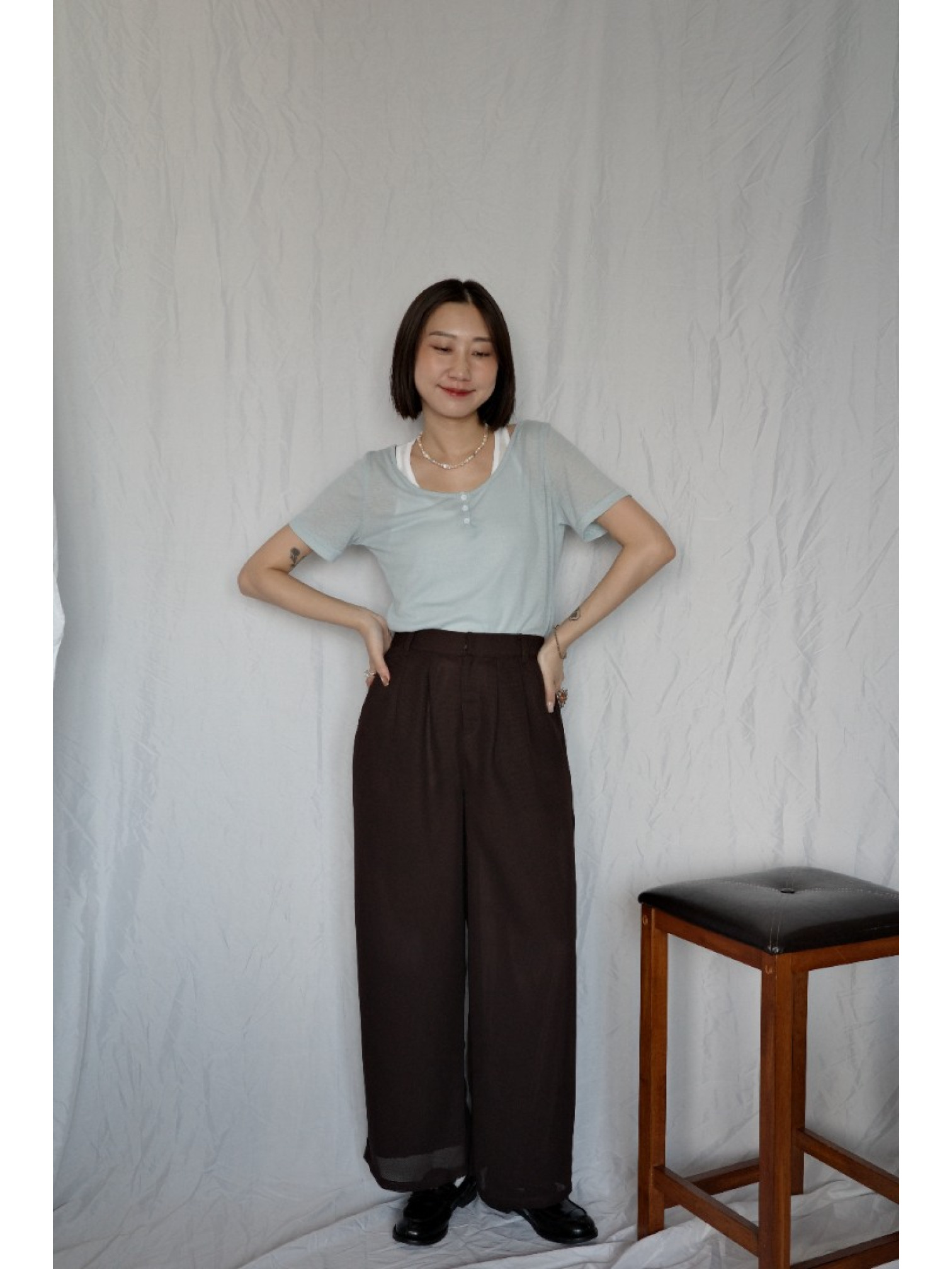 🇯🇵網眼雙層西裝褲/咖