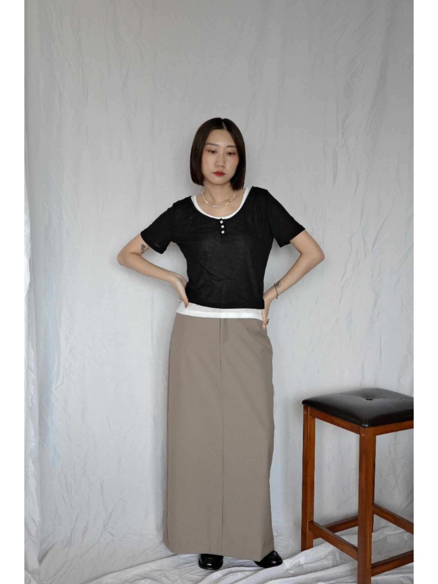 JP｜兩件式亨利領休閒上衣/黑