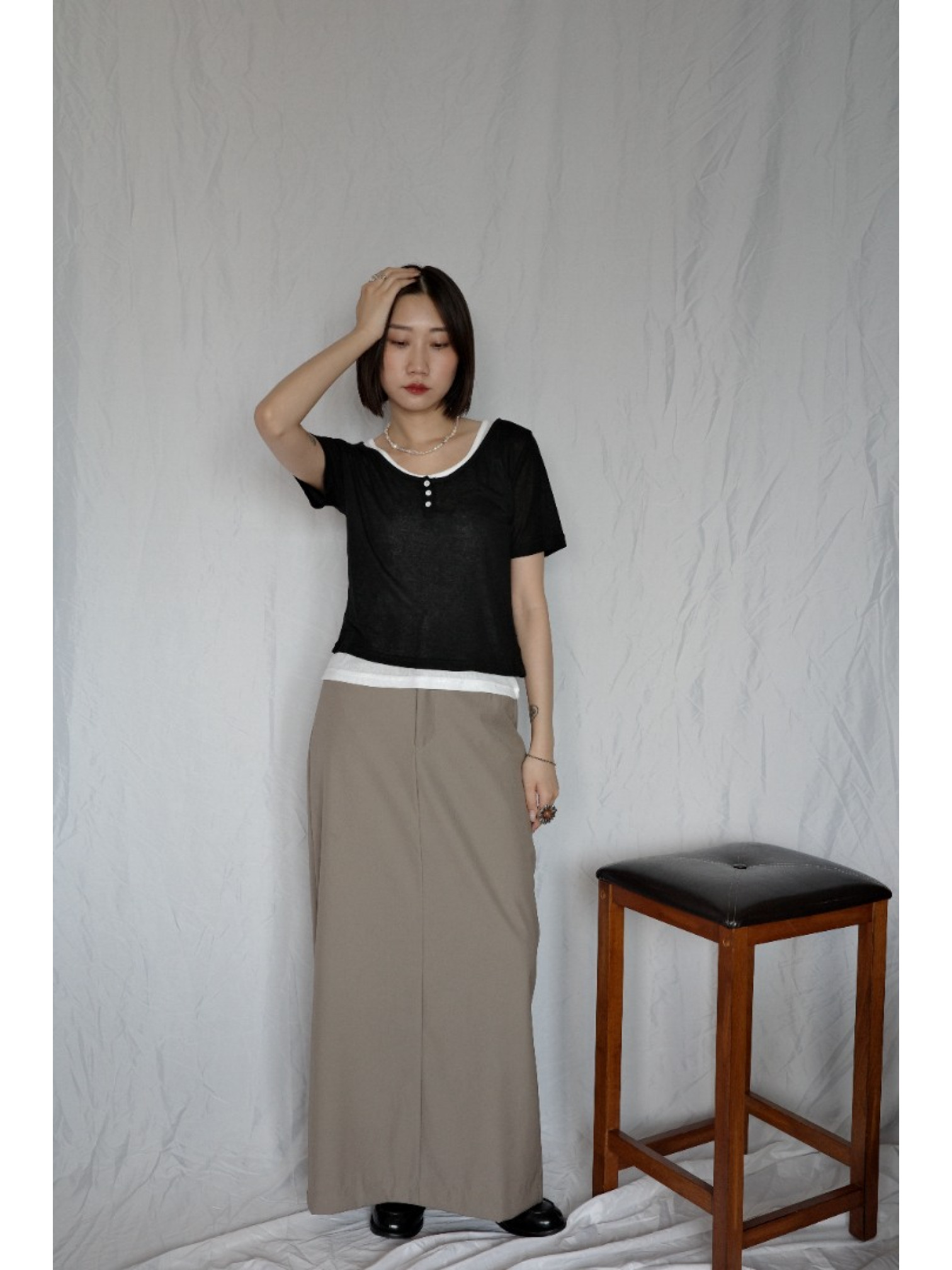 JP｜兩件式亨利領休閒上衣/黑