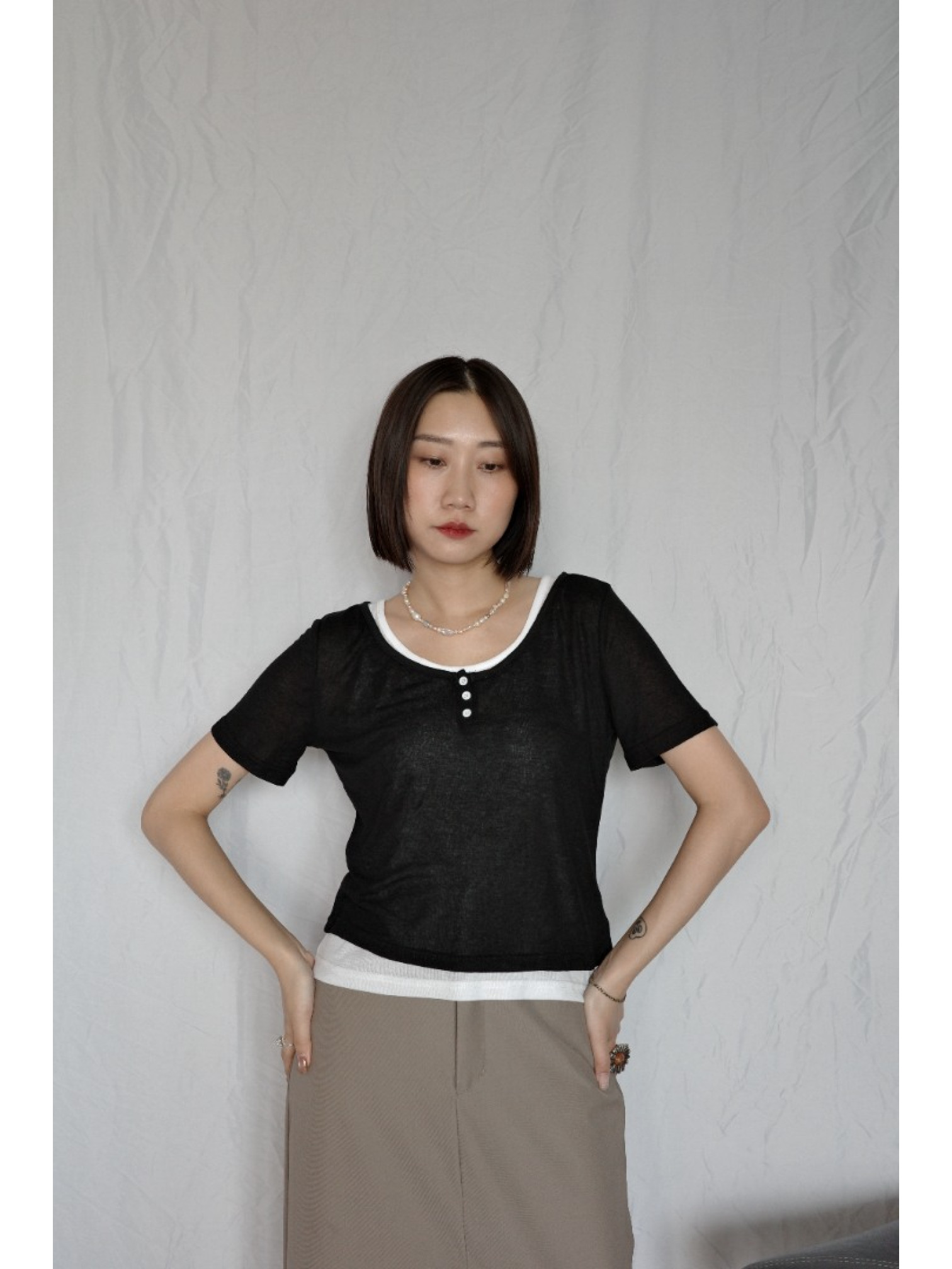 JP｜兩件式亨利領休閒上衣/黑